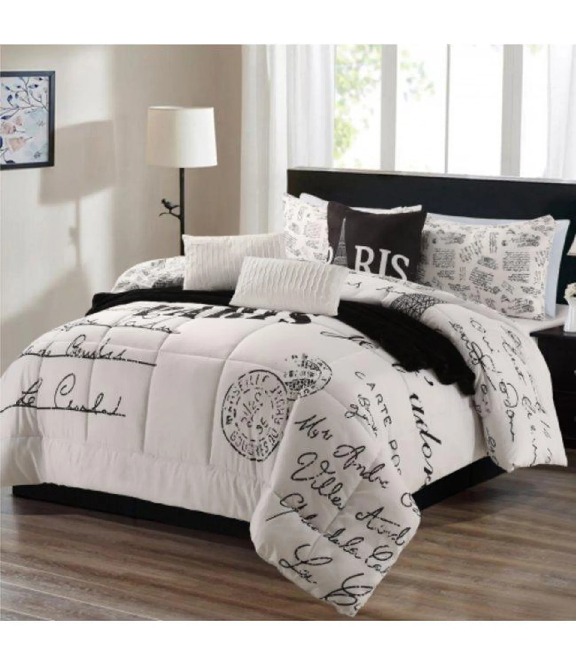 PARIS JAZZ COMFORTER SET BLACK WHITE