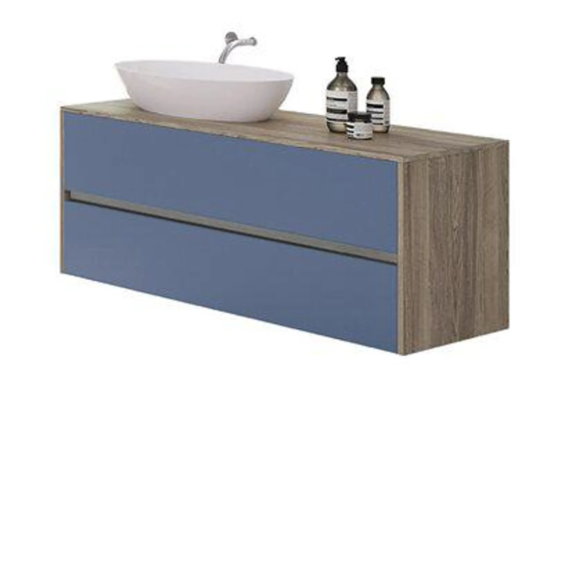 Base per lavabo appoggio 2 cassetti h.52 cm con top legno senza lavabo