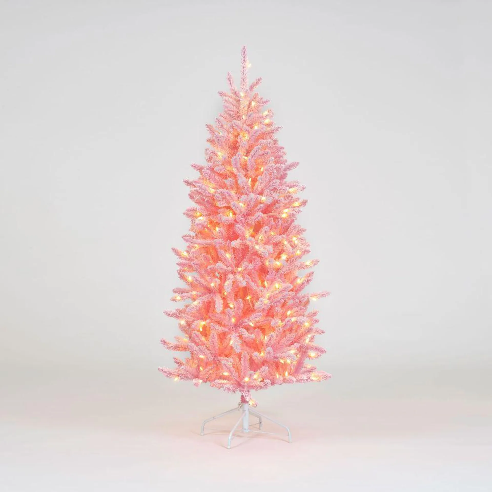 Pre-Lit Pink Flocked Hinged Christmas Tree