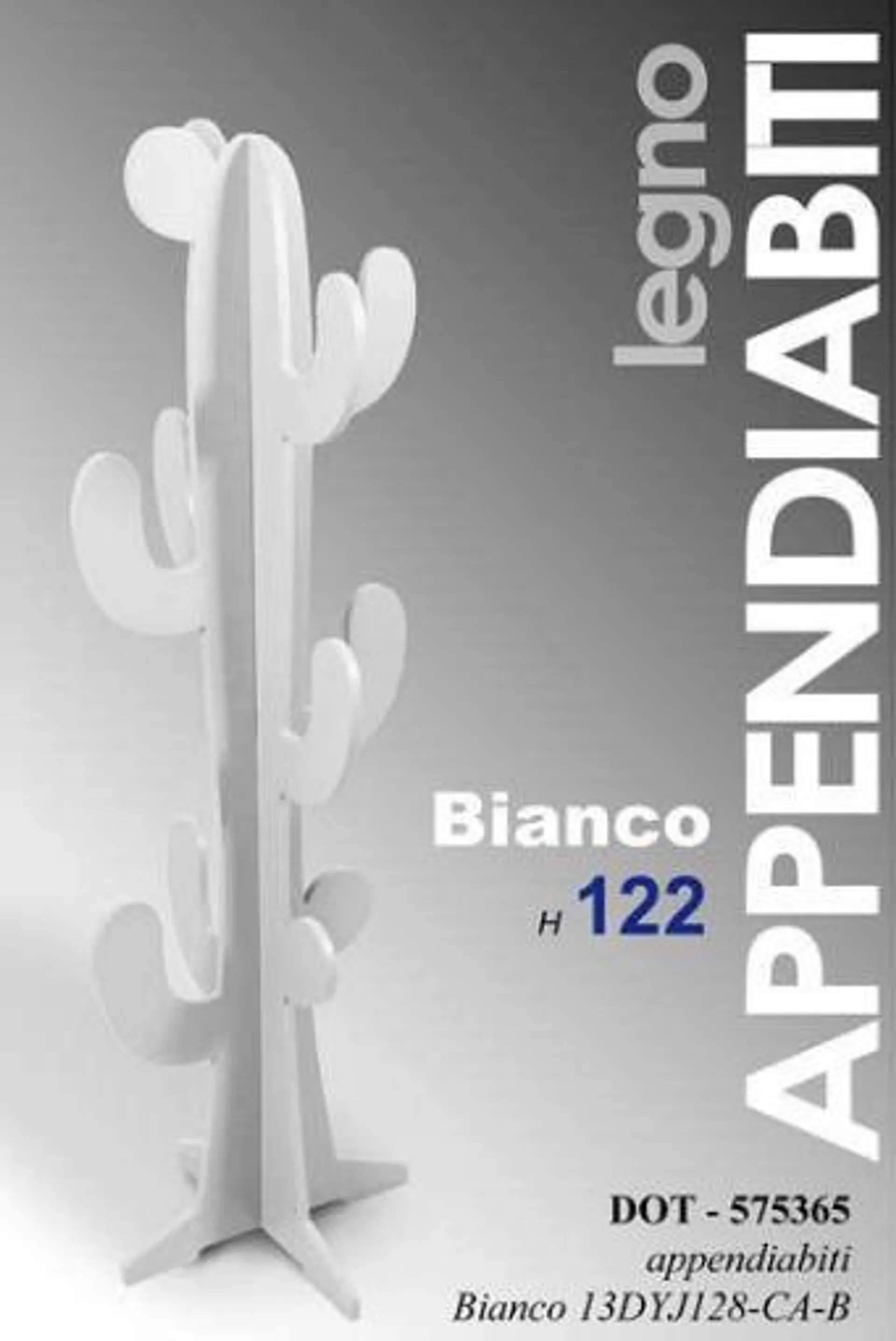 APPENDIABITI IN LEGNO A FORMA DI CACTUS H 122 CM DI COLORE BIANCO