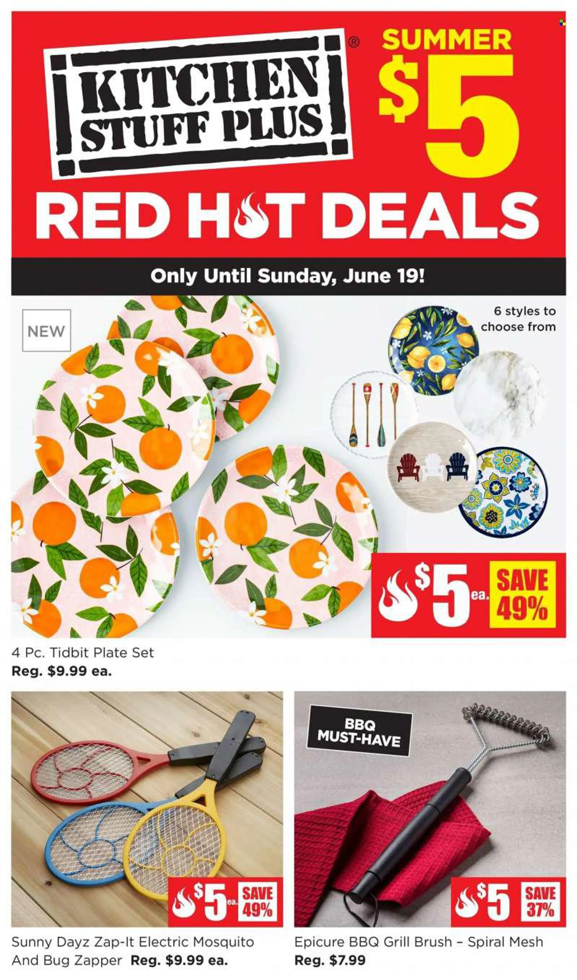 Kitchen Stuff Plus Flyer - June 13, 2022 - June 19, 2022 - Sales products - brush, plate. Page 1.