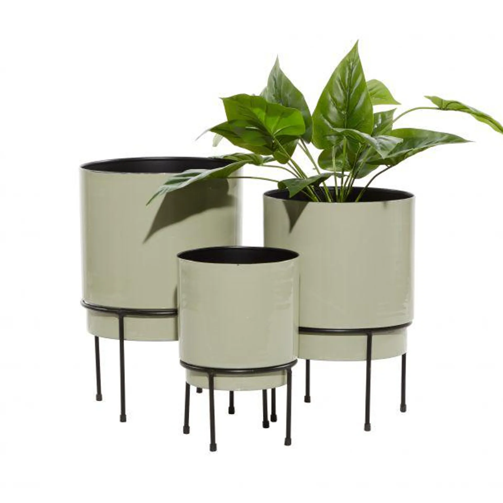 Set of 3 Green Metal Contemporary Planter, 7" x 7" x 10"