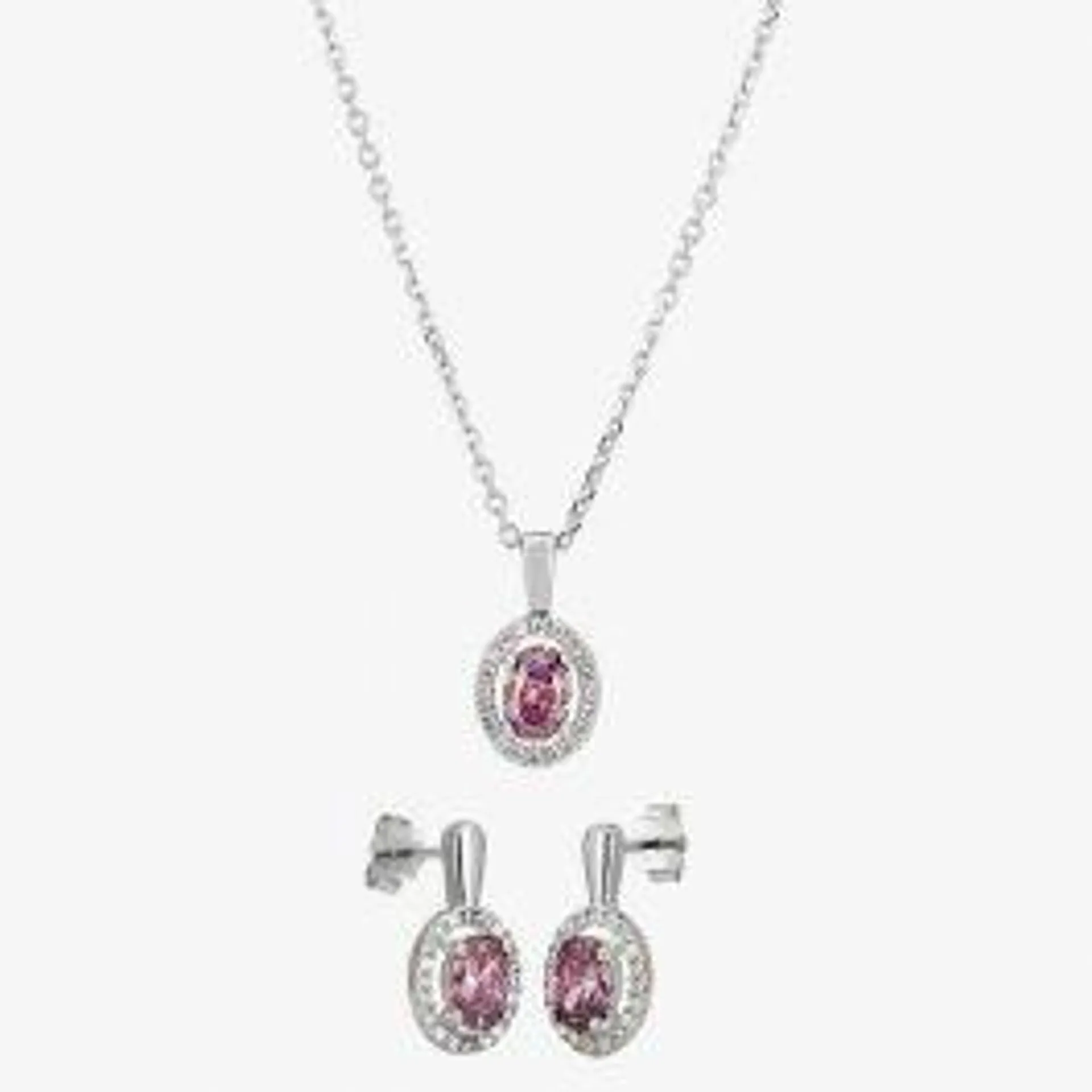 Silver Lilac Cubic Zirconia Oval Pendant and Dropper Earring Set SET9649