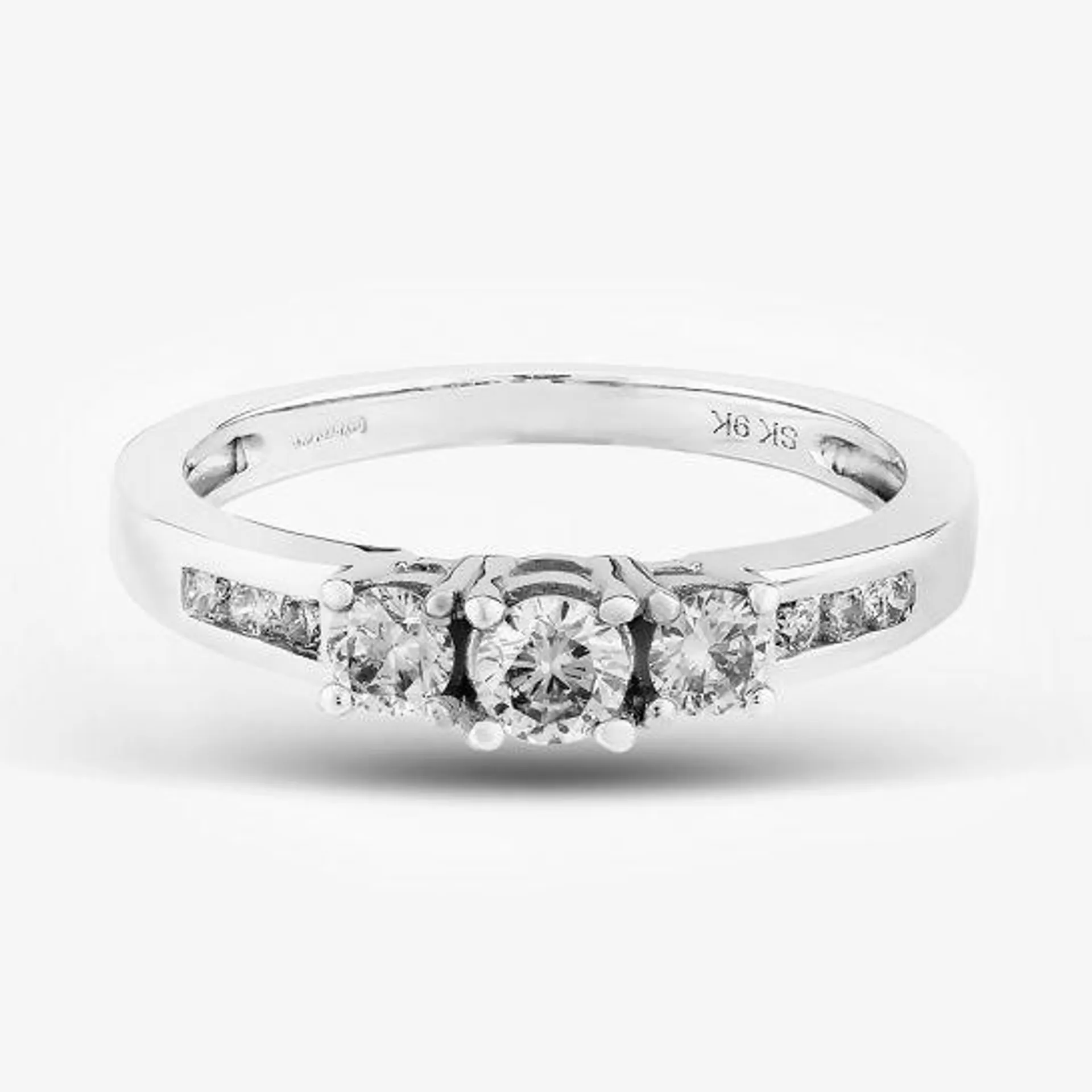 9ct White Gold 0.50ct Diamond Shouldered Trilogy Ring THR5019-50