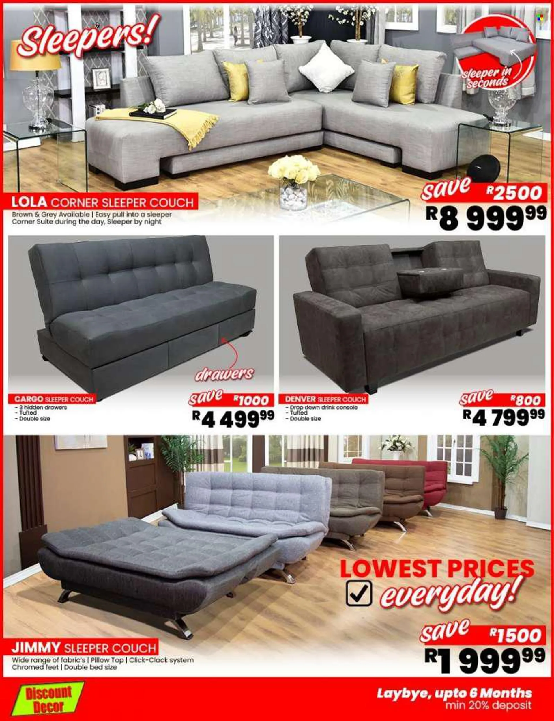 Discount Decor catalogue  - 07/06/2022 - 31/08/2022 - Sales products - sofa bed, couch, bed, double bed, pillow. Page 18.