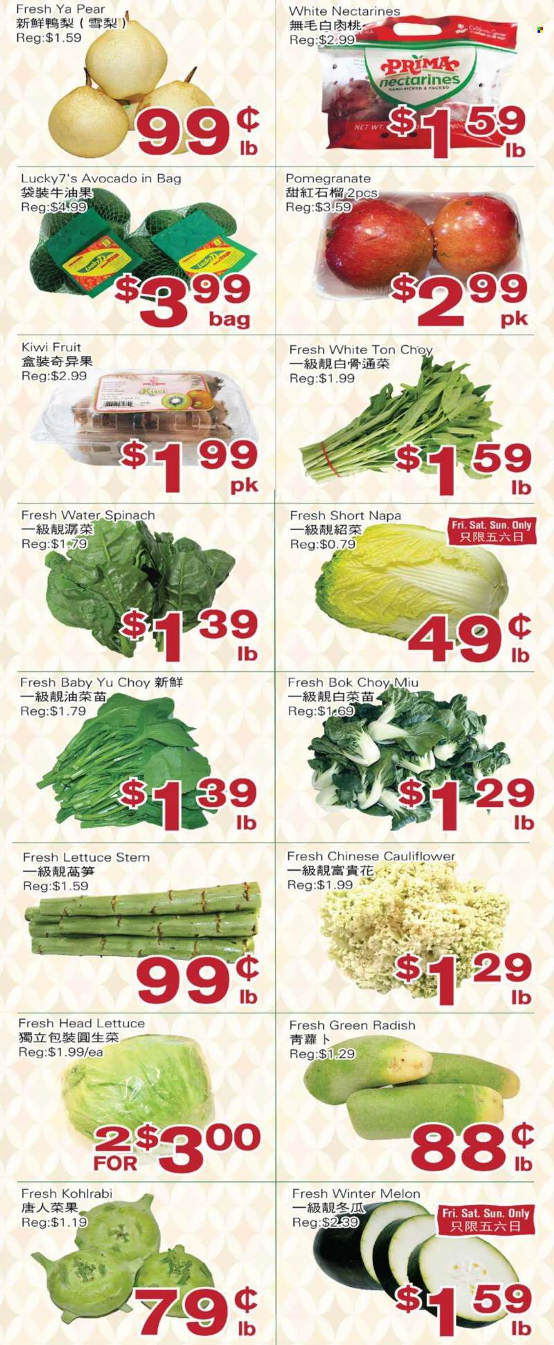First Choice Supermarket Flyer - July 22, 2022 - July 28, 2022 - Sales products - bok choy, cauliflower, radishes, spinach, lettuce, green radish, avocado, nectarines, pears, melons, pomegranate, kiwi, kohlrabi. Page 6.