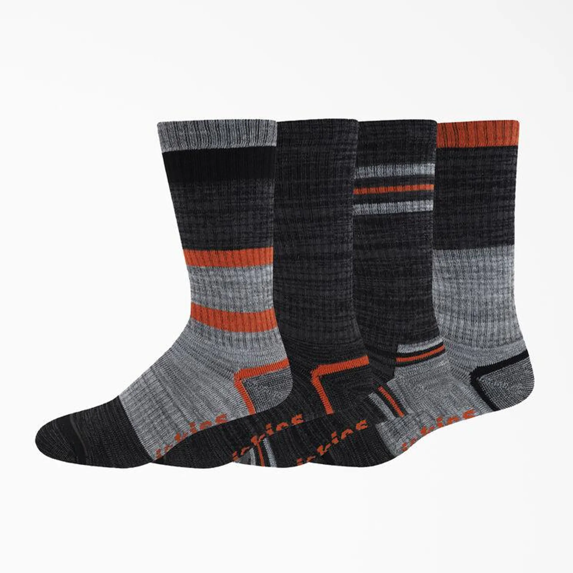 Striped Crew Socks, Size 6-12, 4-Pack, Graphite/Black/Orange