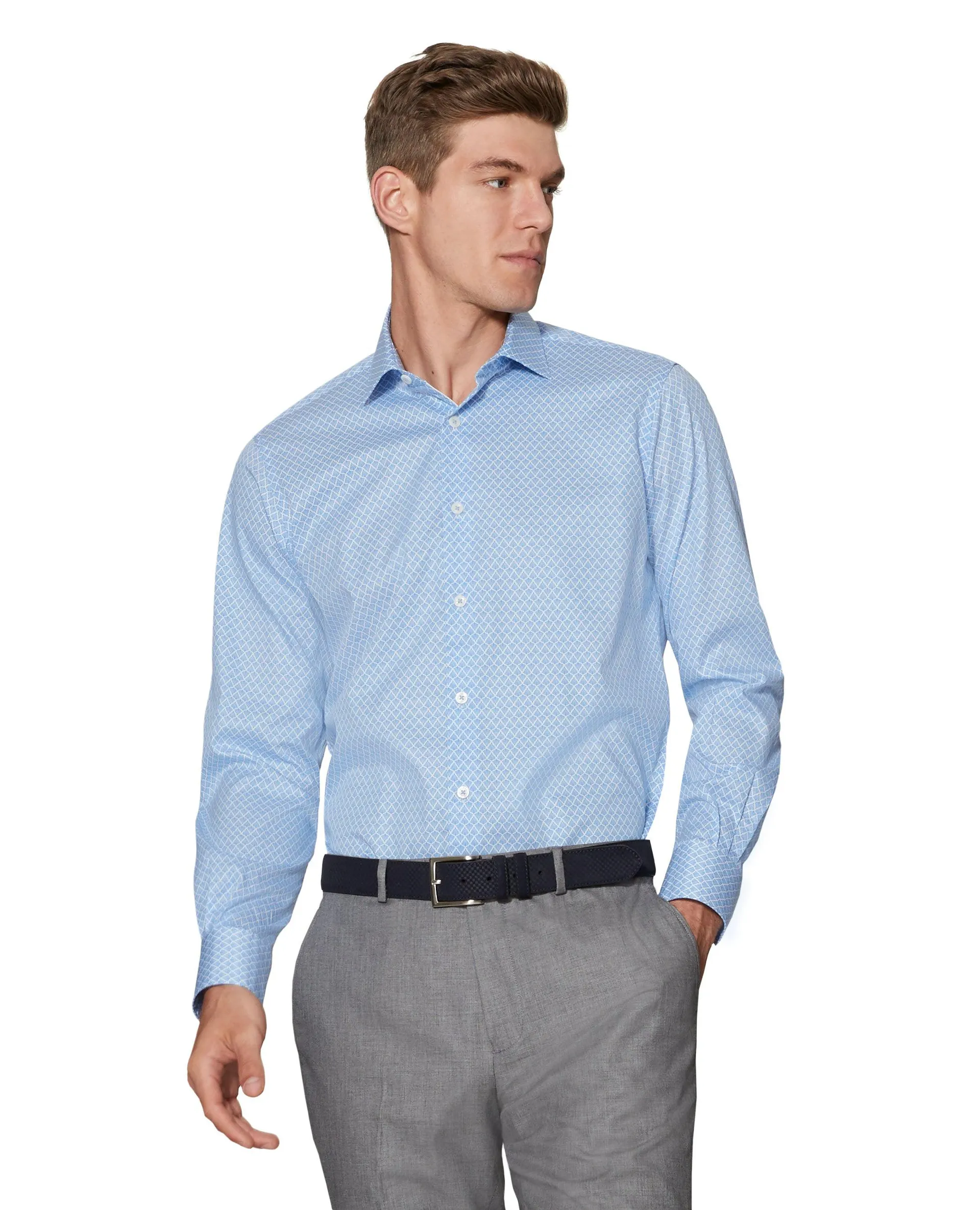 Pine Print Blue Single Cuff Shirt