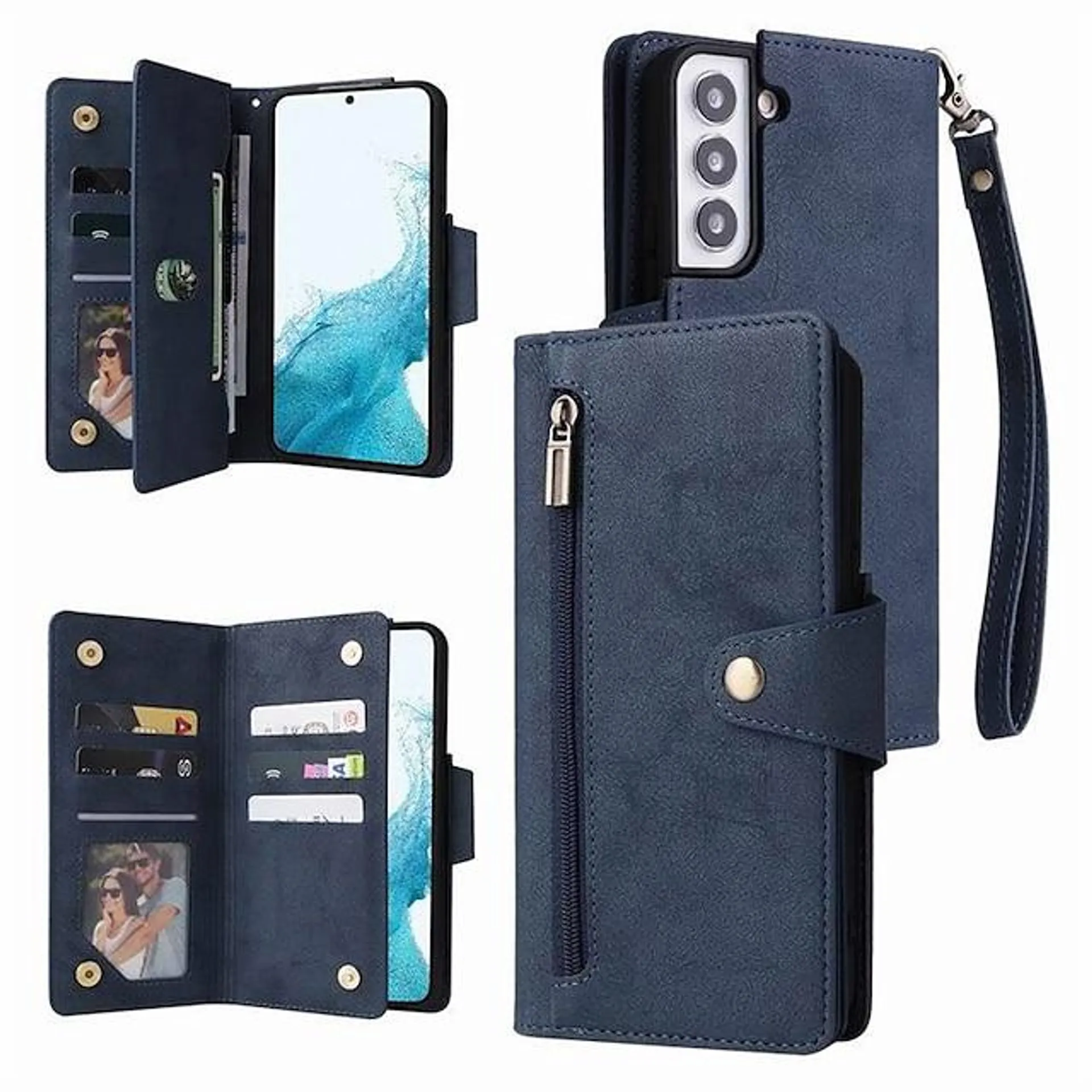 Phone Case For Samsung Galaxy S23 S22 S21 S20 Plus Ultra A73 A53 A33 Wallet Zipper with Wrist Strap Solid Colored TPU PU Leather