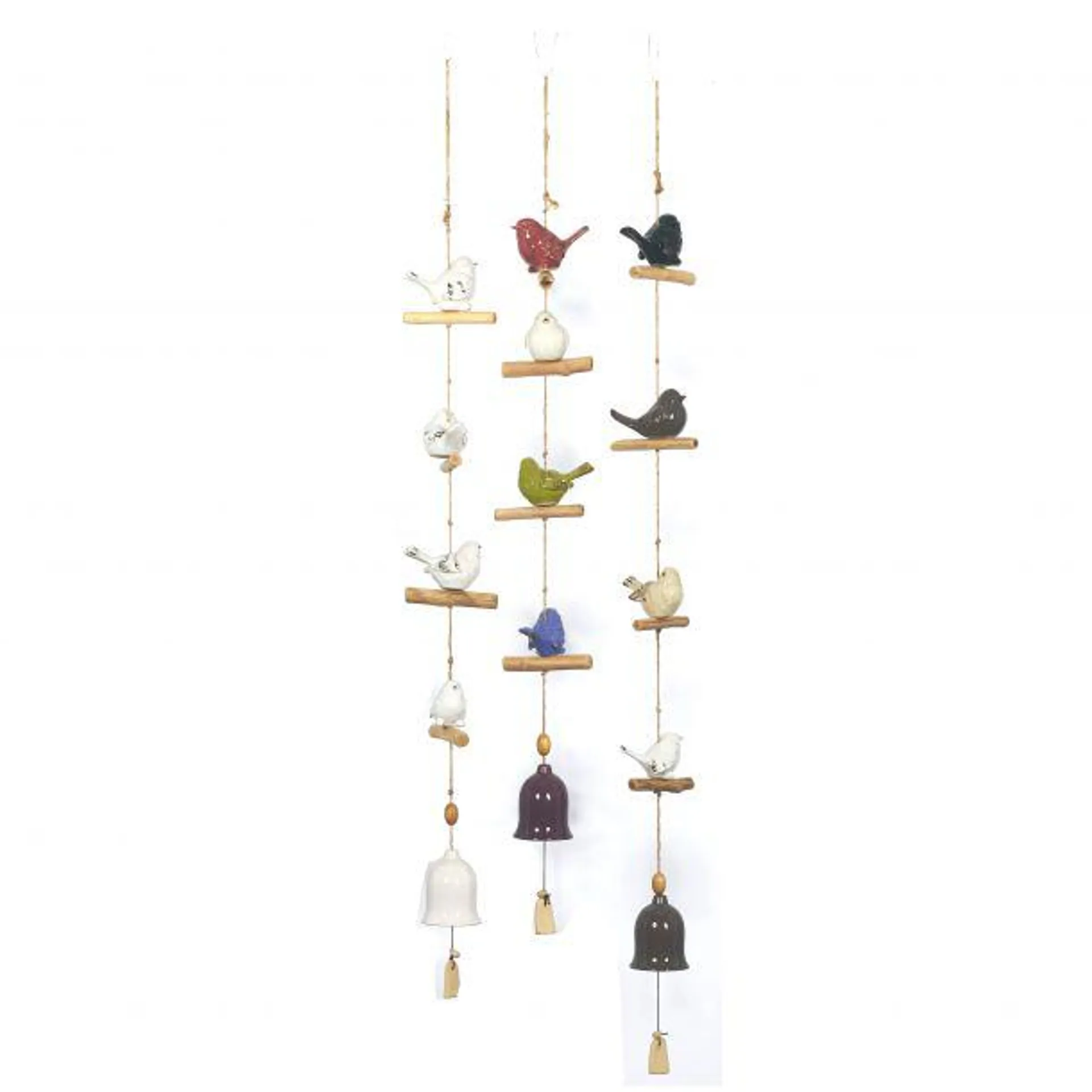 Set of 3 White Stoneware Coastal Windchime, 5" x 46"