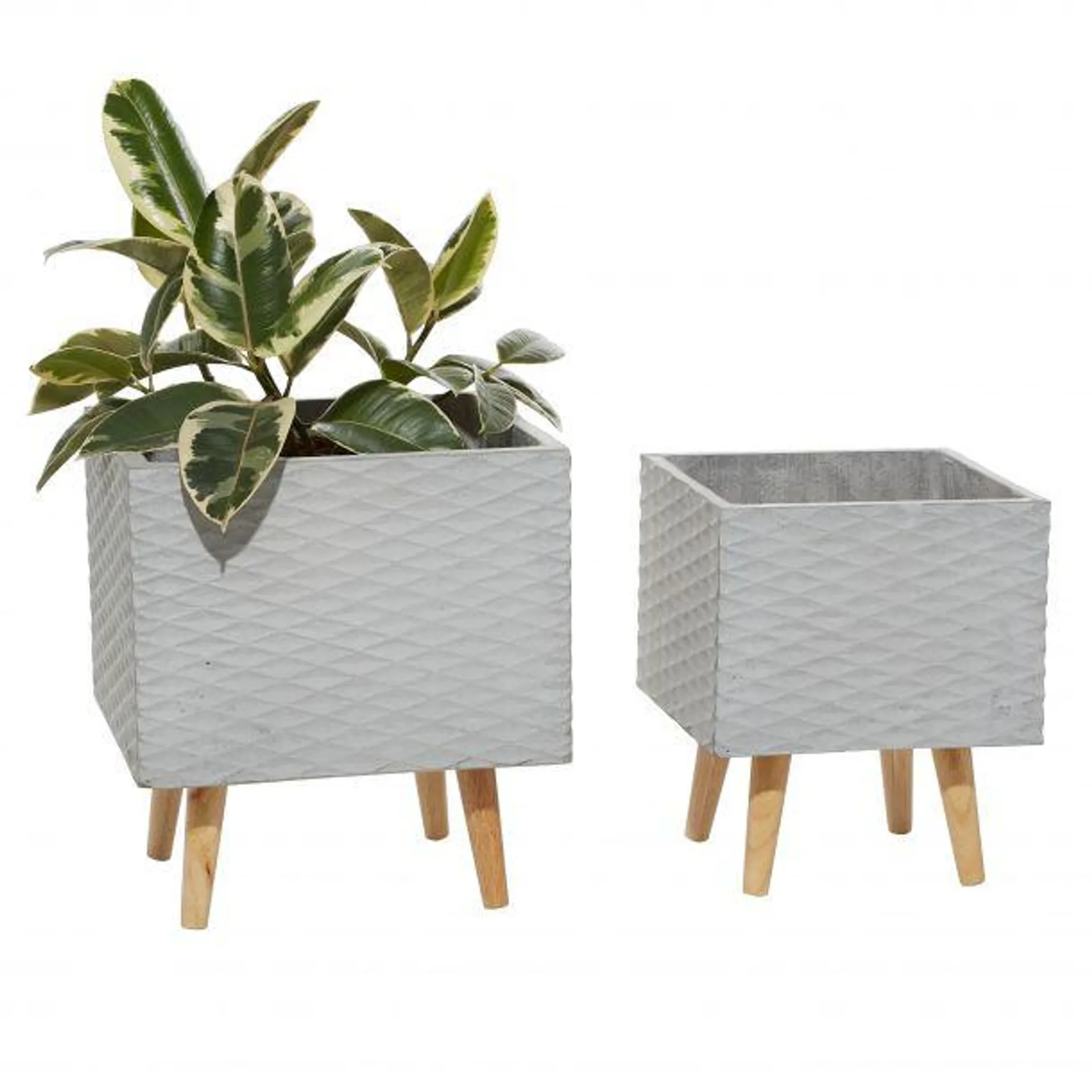 Set of 2 Grey Polystone Contemporary Planter