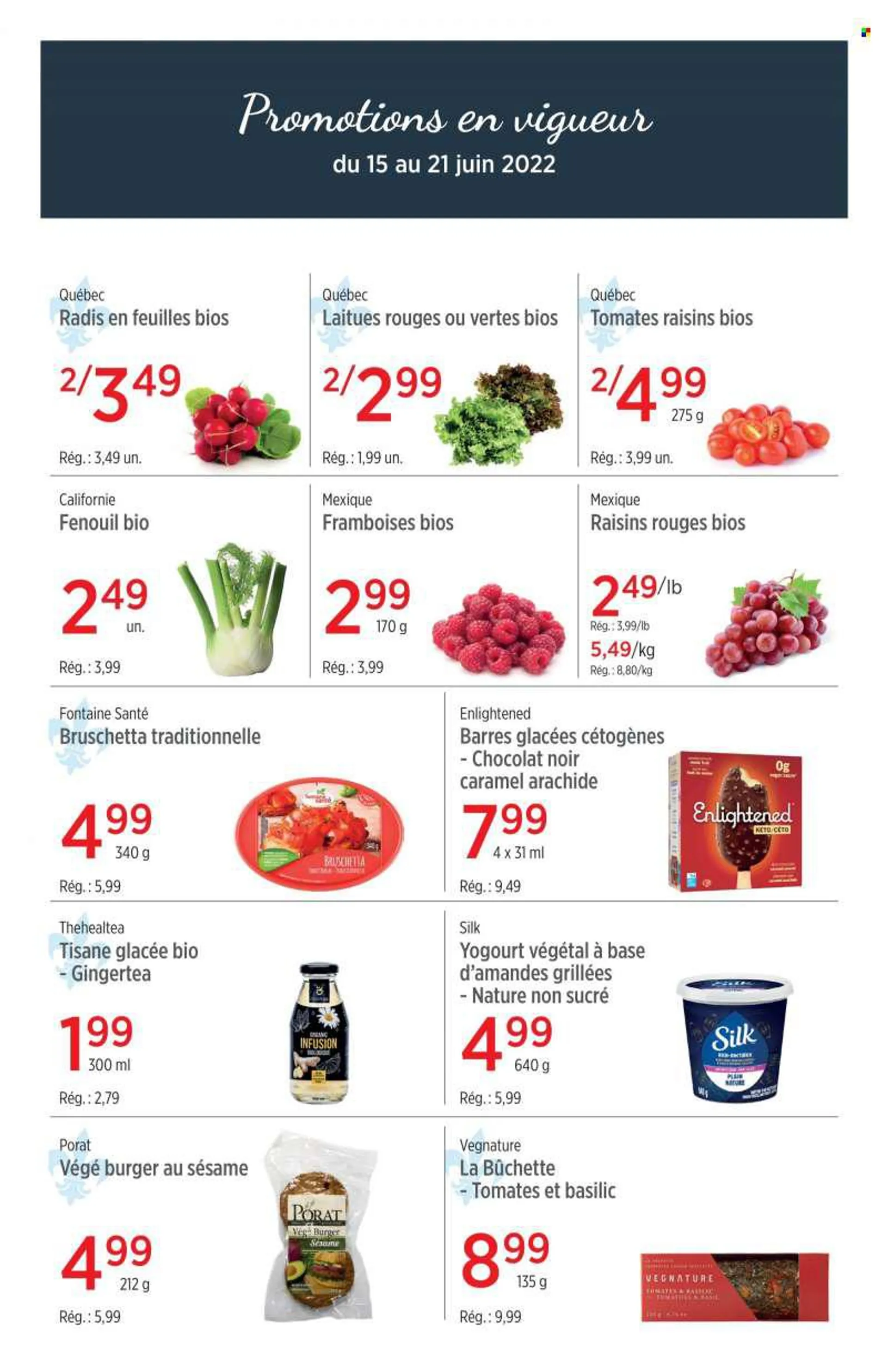 Avril Flyer - June 15, 2022 - June 21, 2022 - Sales products - tomatoes, hamburger, bruschetta, Silk, Enlightened lce Cream, chocolate, dark chocolate, sugar, caramel, dried fruit, raisins. Page 1.