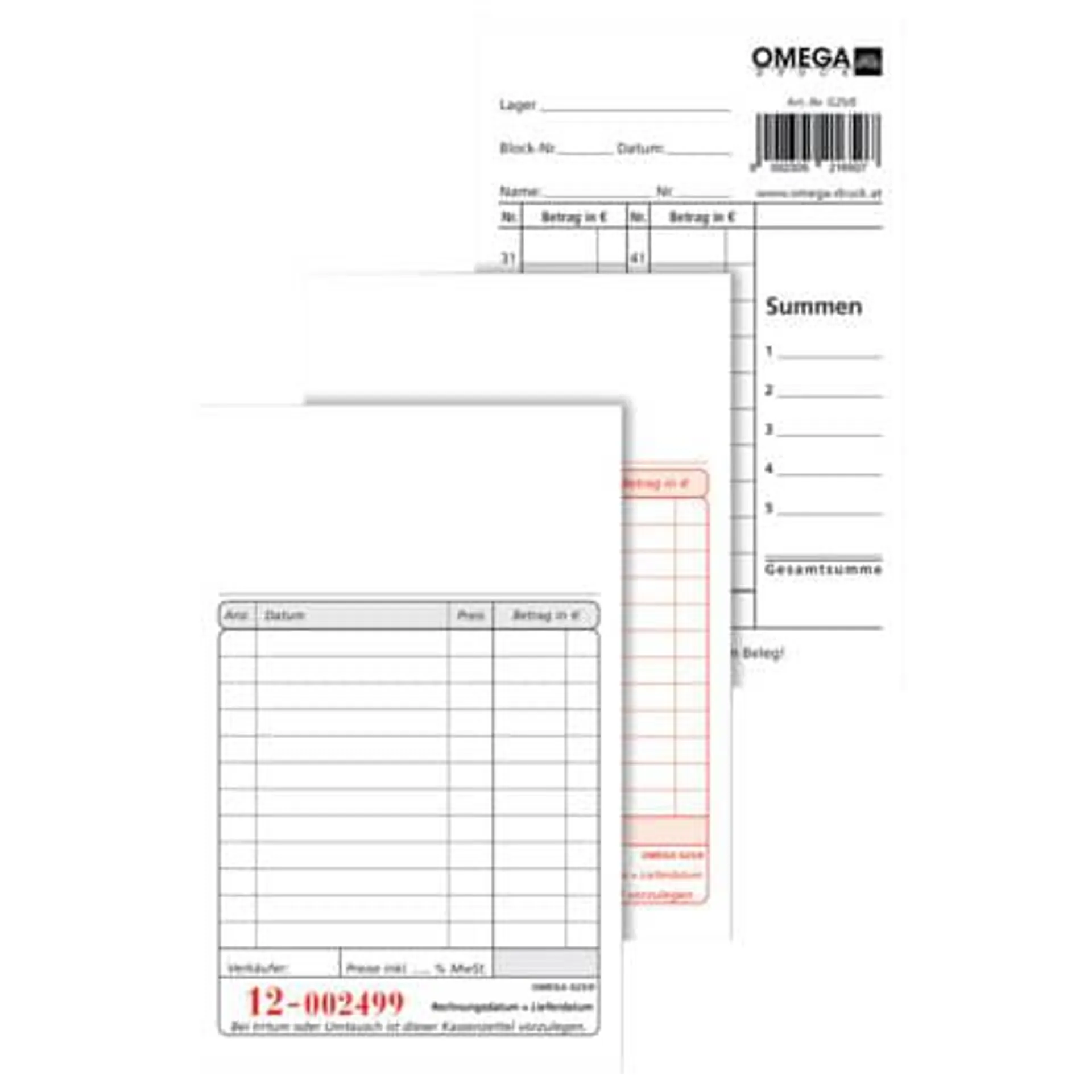 Kassenblock 10x14.5cm 2x50Blatt selbstdurchschreibend OMEGA G2S/0