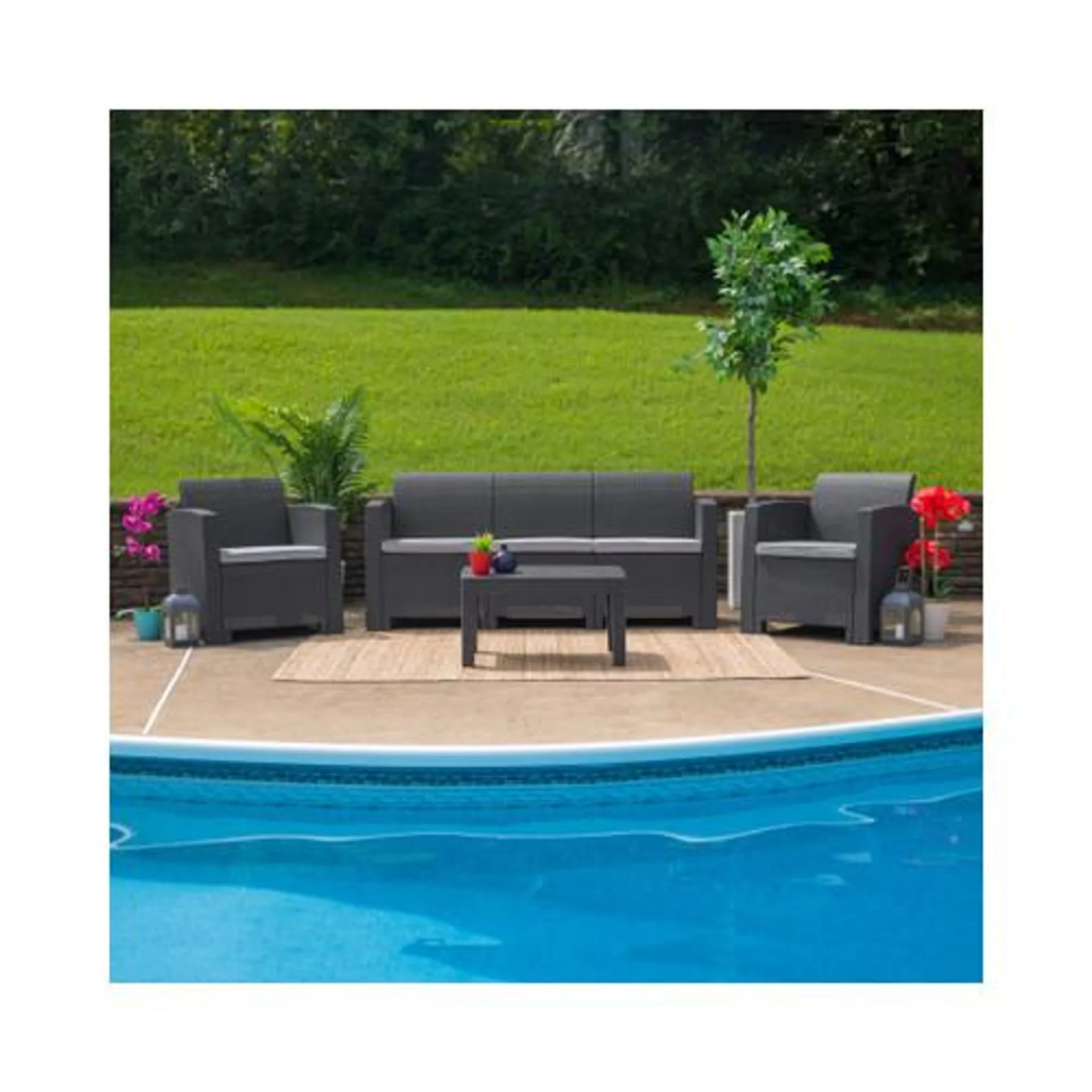 Dark Gray Faux Rattan Sofa with All-Weather Light Gray Cushions - DADSF23DKGYGG