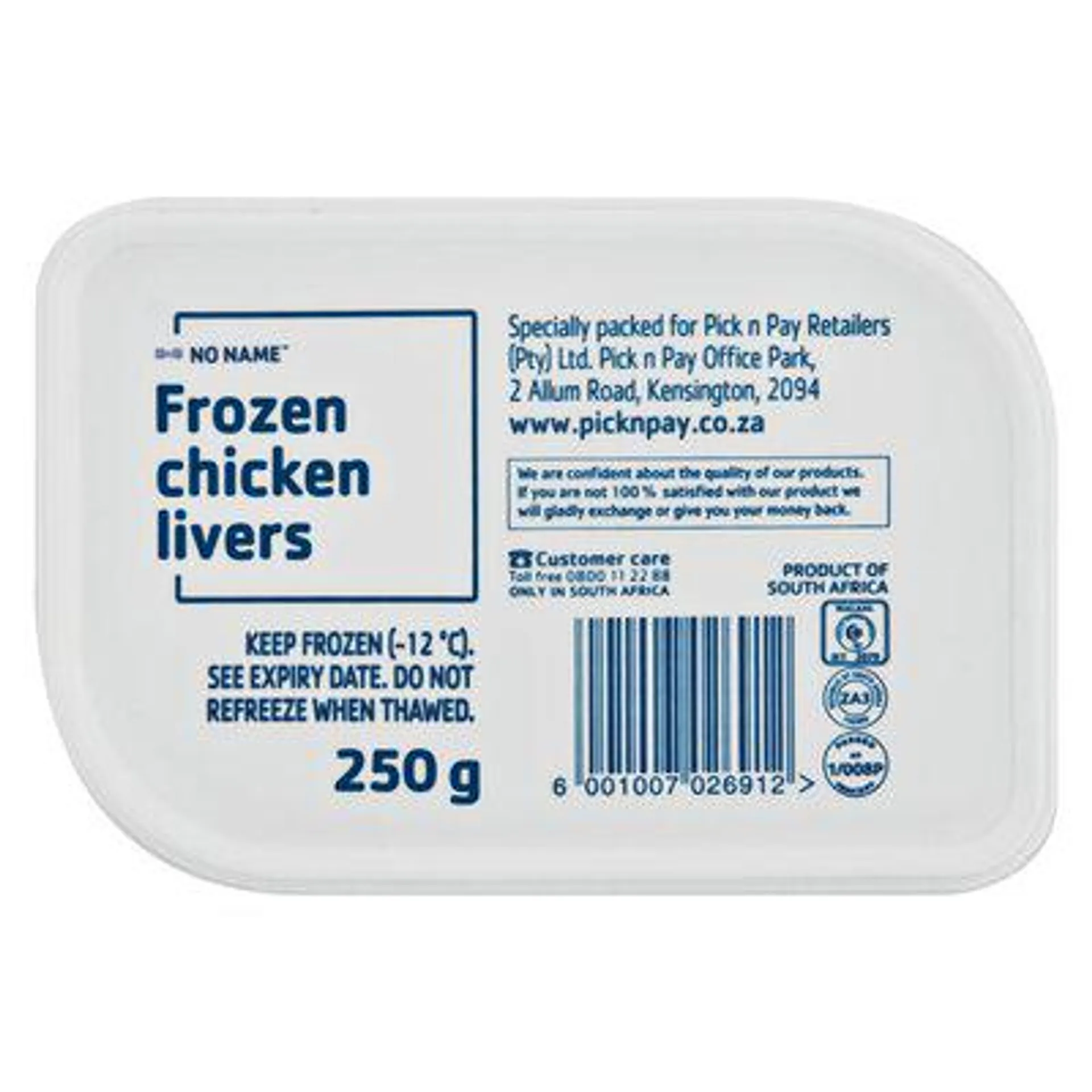 No Name Frozen Chicken Livers 250g