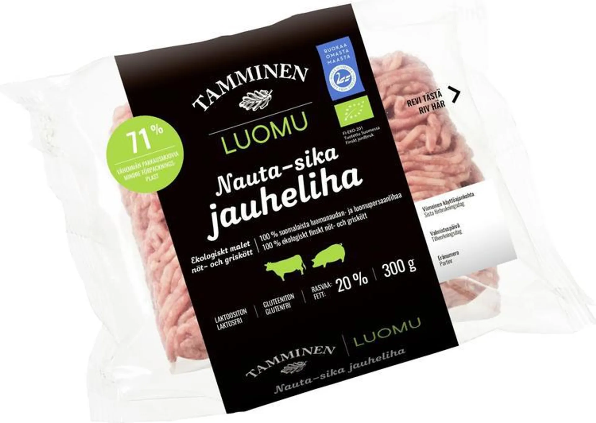 Tamminen luomu nauta-sikajauheliha 20% 300g