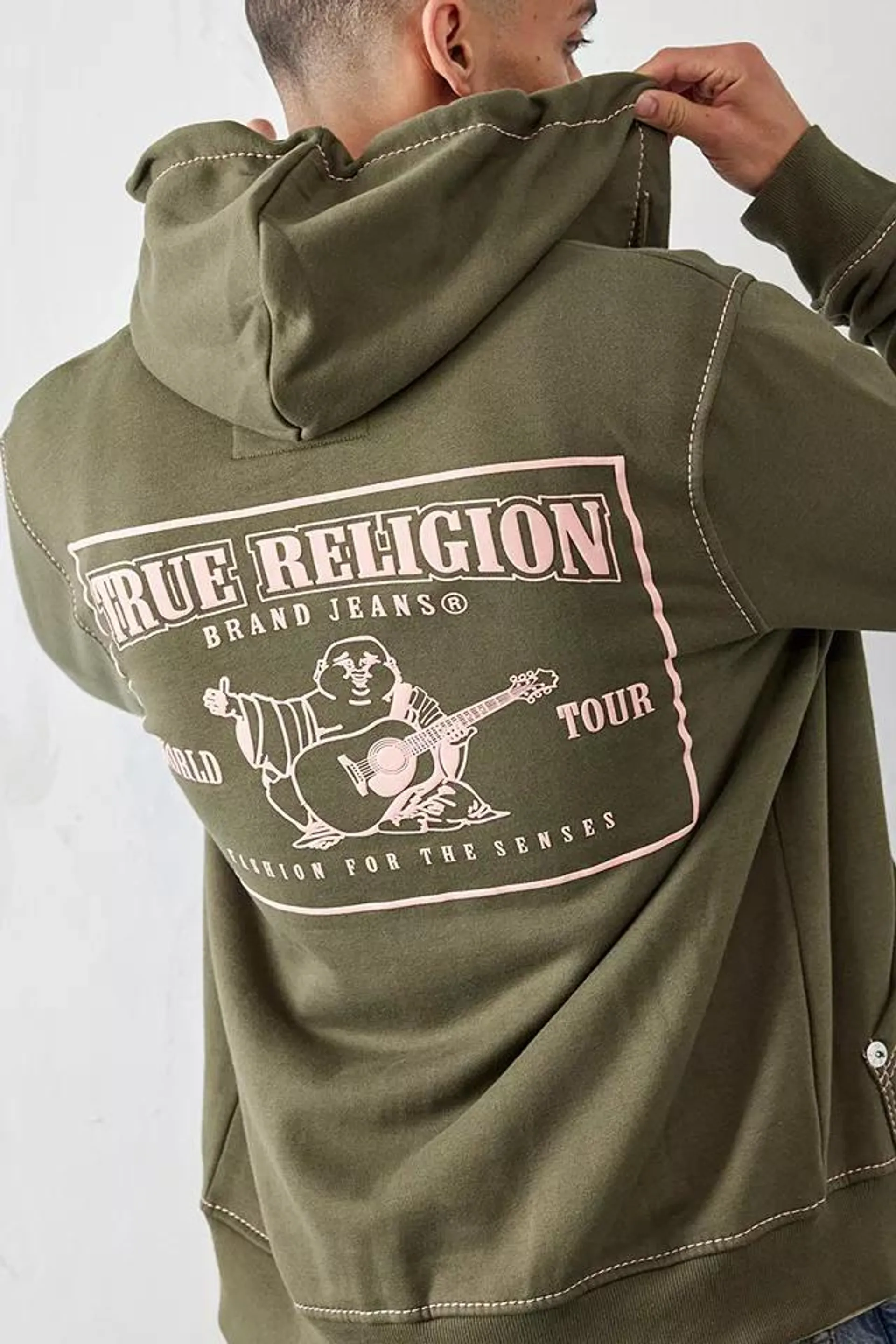 Felpa con cappuccio con cerniera con logo Khaki True Religion