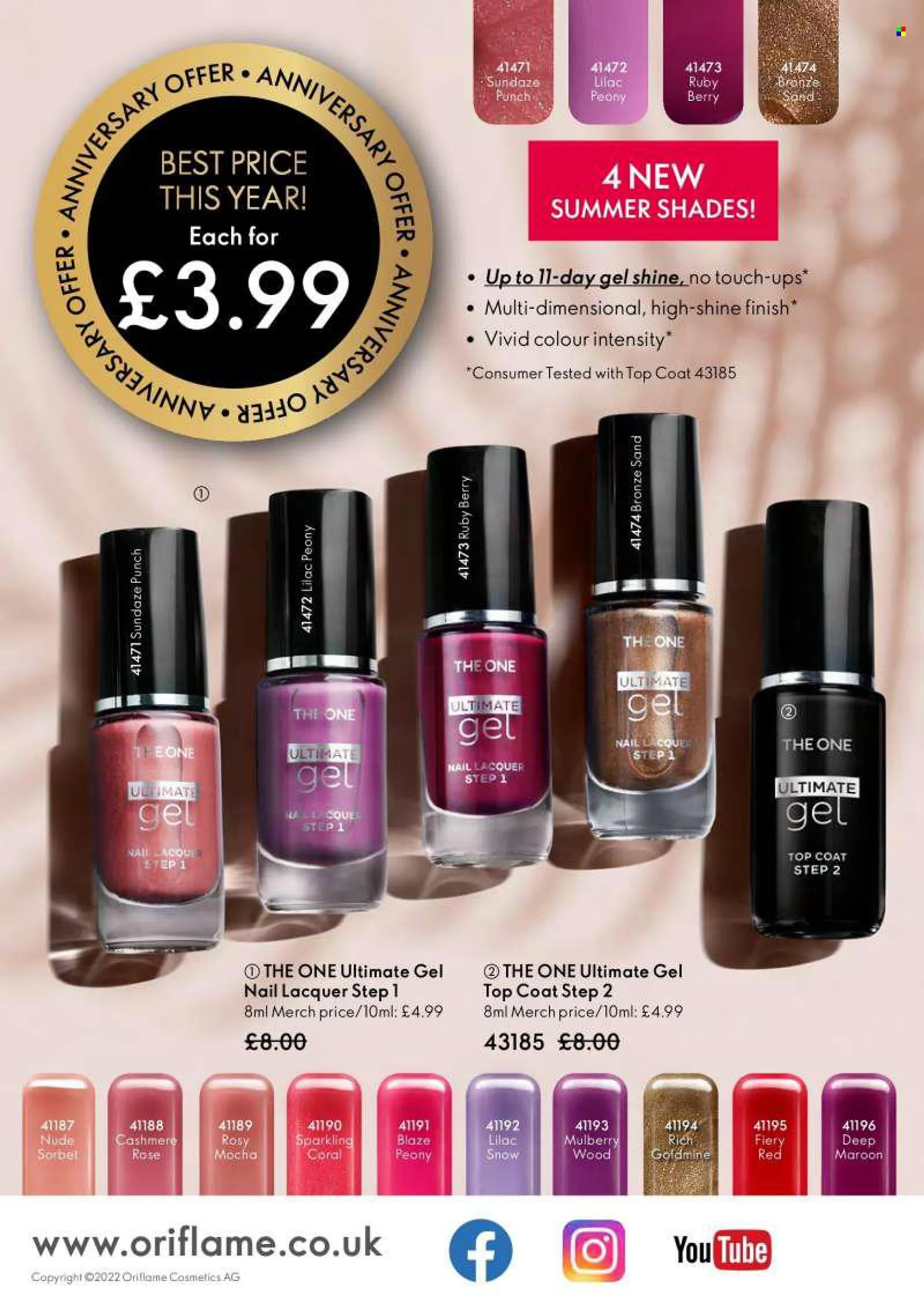 Oriflame offer  - 8.6.2022 - 28.6.2022 - Sales products - shades, top coat. Page 136.