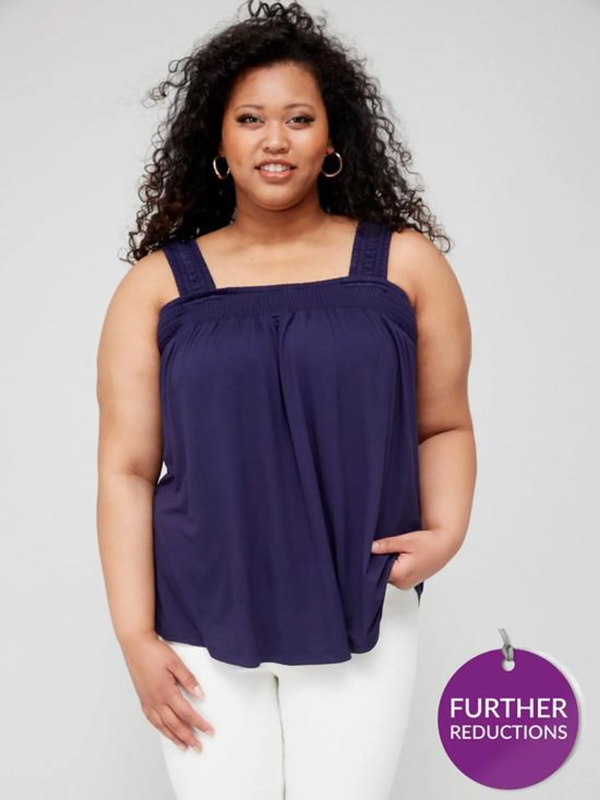 V by Very Curve Shirred Strap Top - Navy