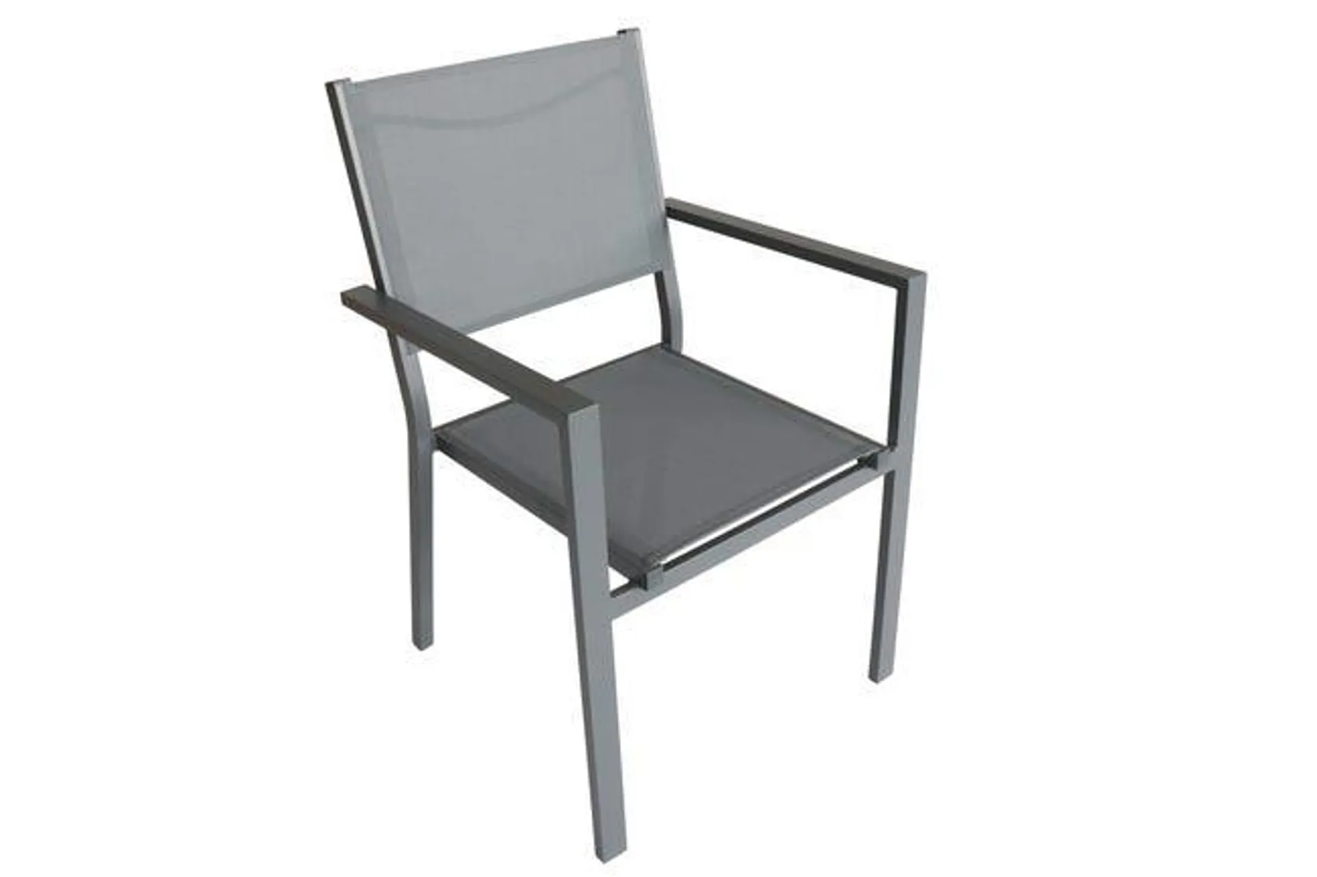 Sedia da giardino senza cuscino Lisbon con braccioli in alluminio con seduta in textilene grigio / argento Vedi i dettagli del prodotto