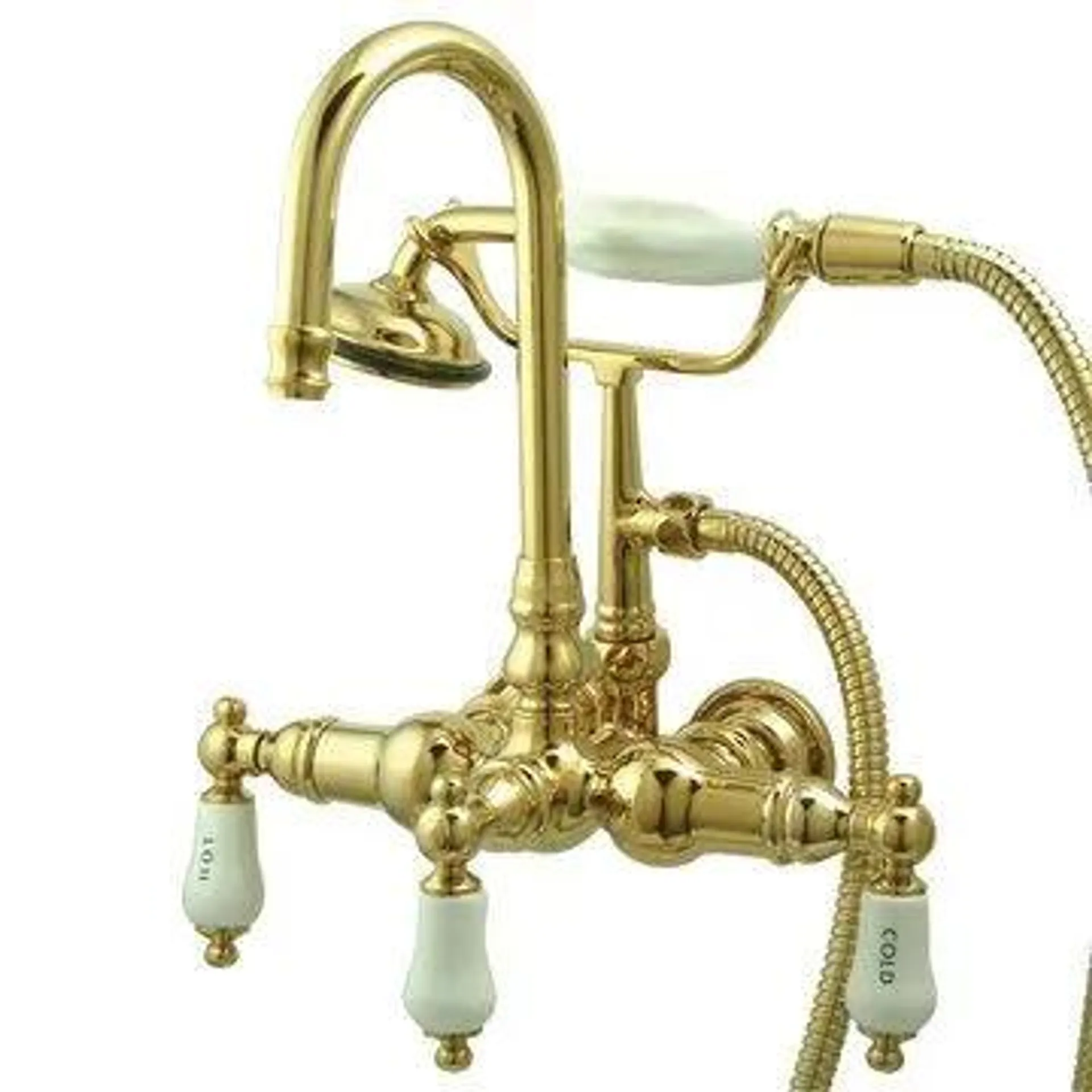 Restorers Clawfoot Tub Faucet with Hand Shower - H&C Porcelain Lever