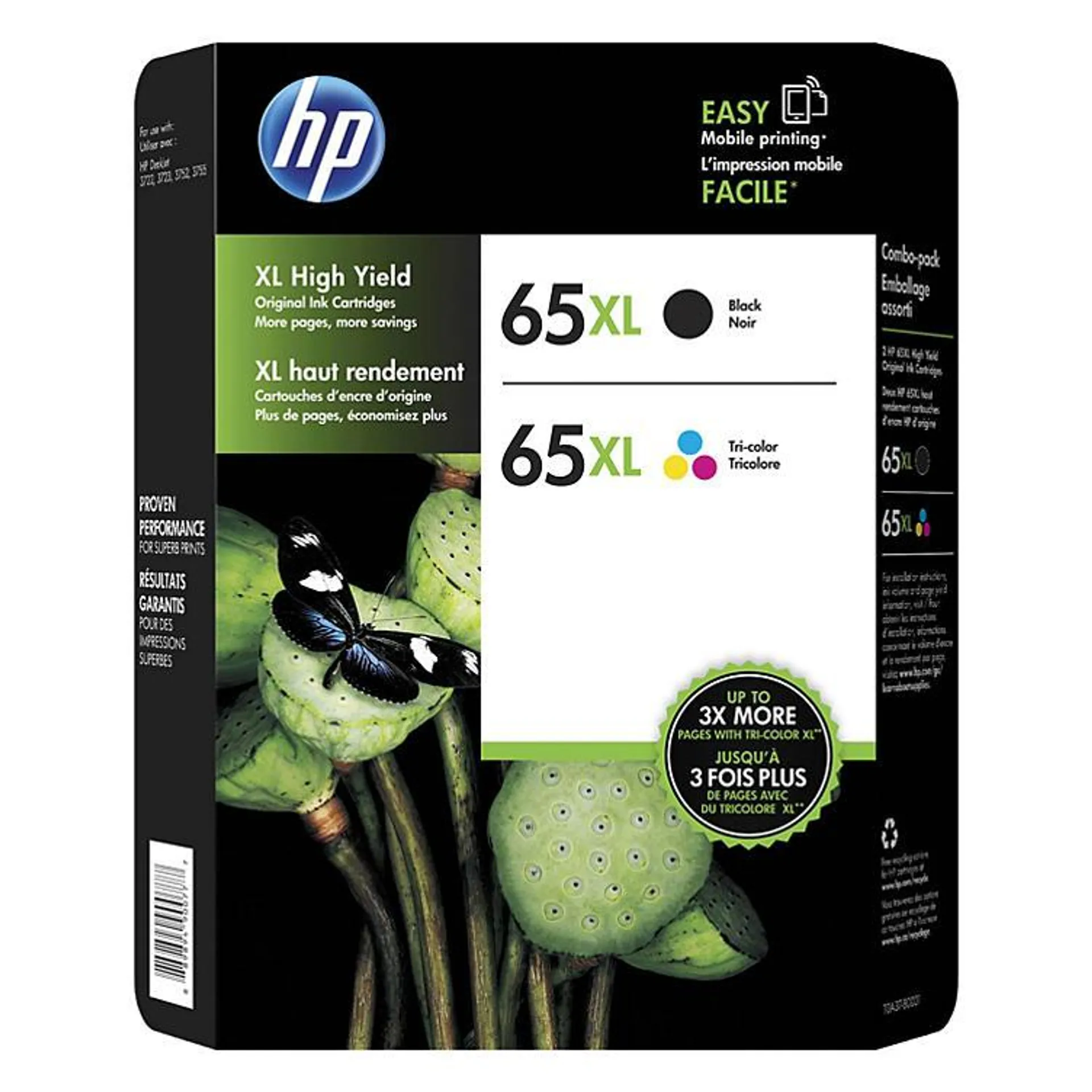 HP 65XL High-Yield Original Ink Cartridge, Black/Tri-Color (2 pk.)