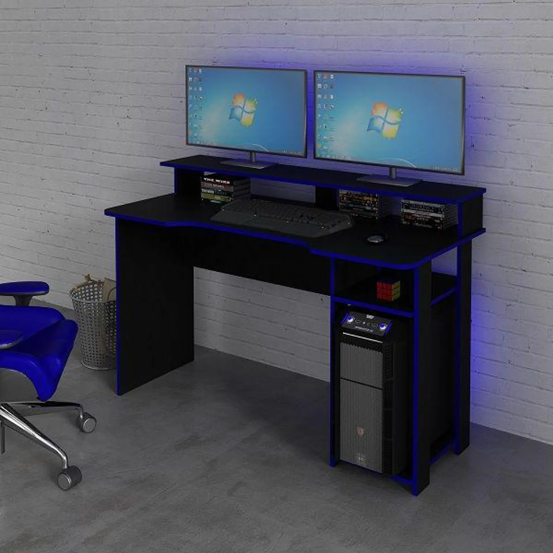 Linx Gaming Desk Black/Blue with Monitor stand