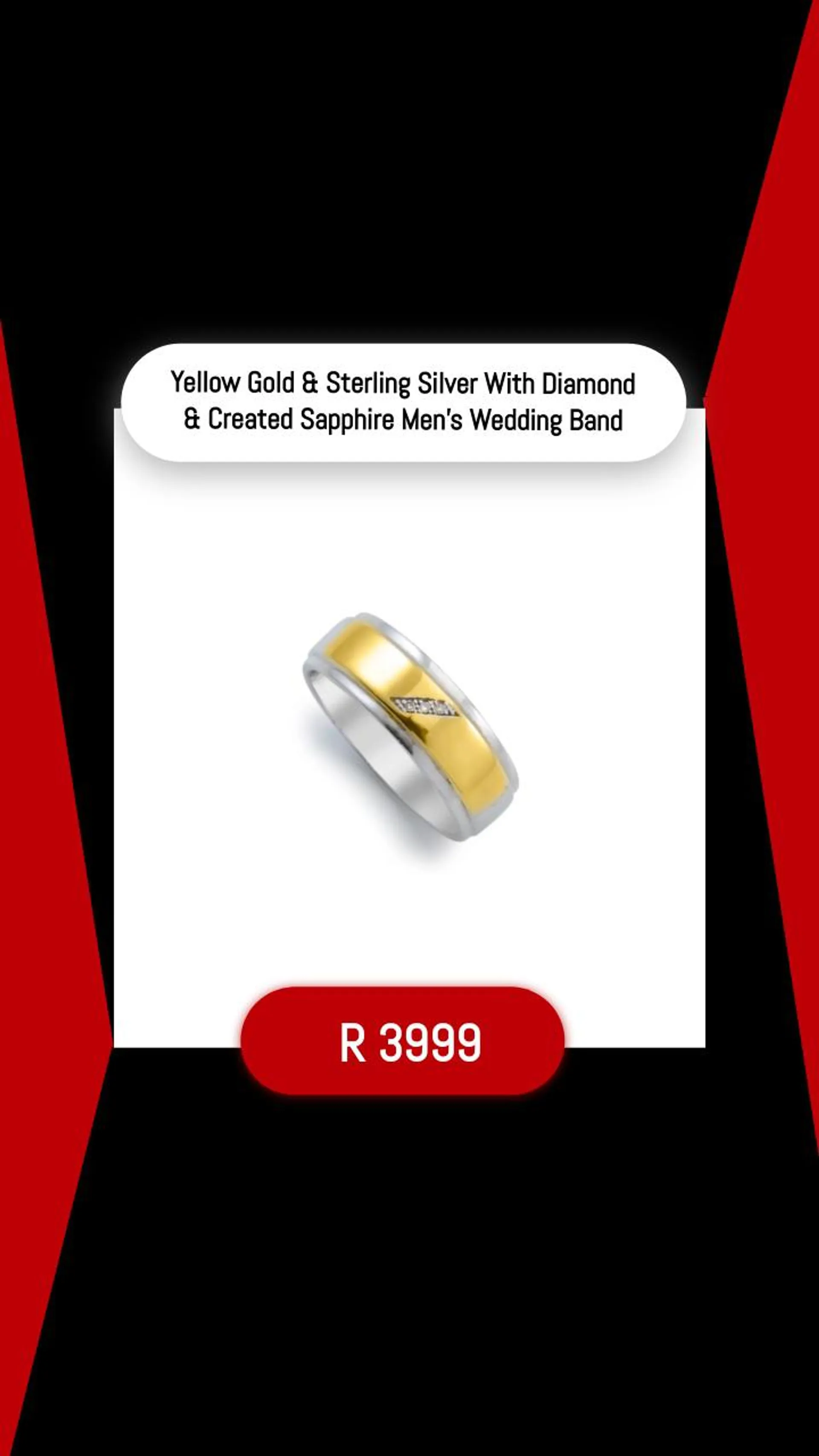 Yellow Gold & Sterling Silver With Diamond & Created Sapphire Mens Wedding Band