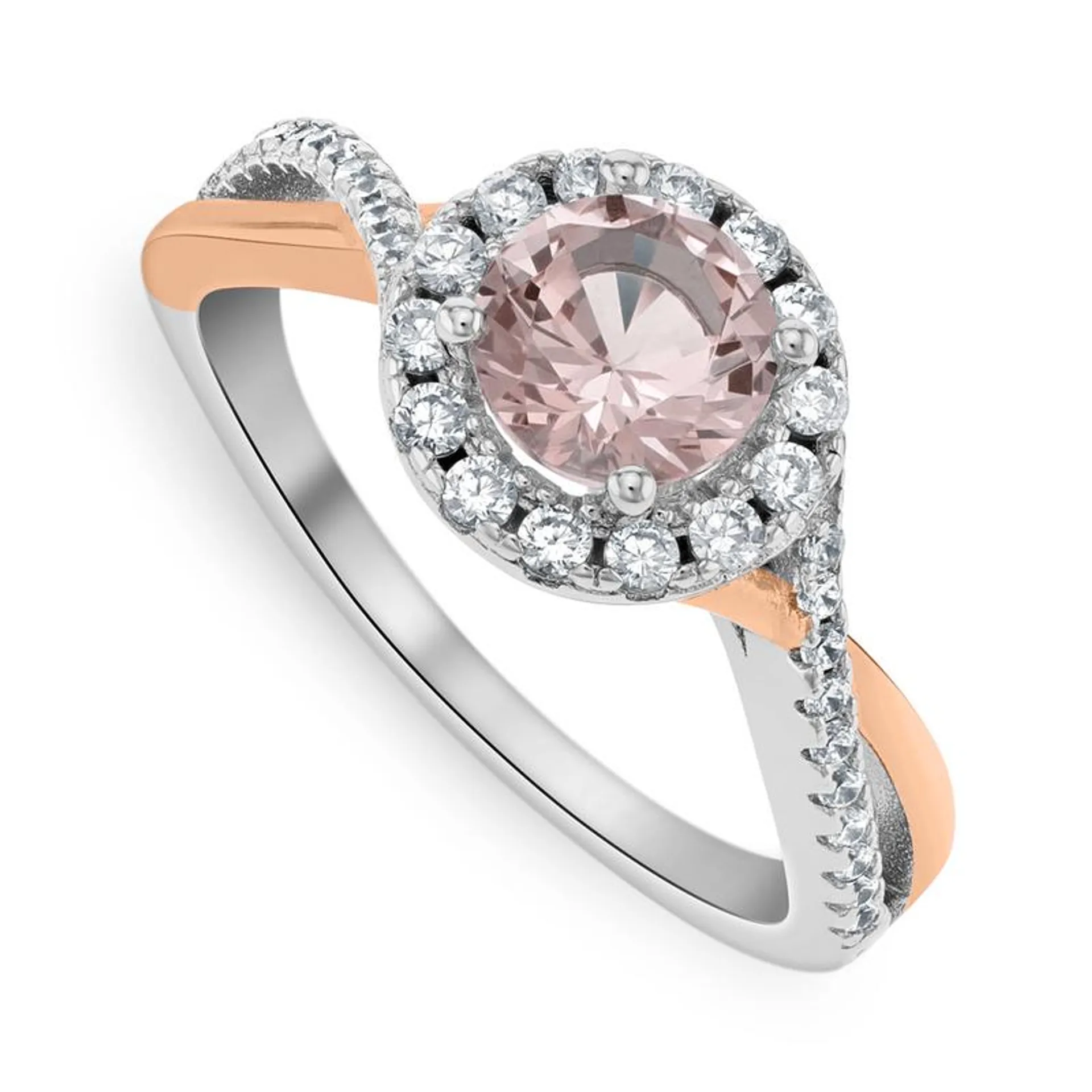 Rose Plated Sterling Silver Pink Cubic Zirconia Kiss Women’s Ring
