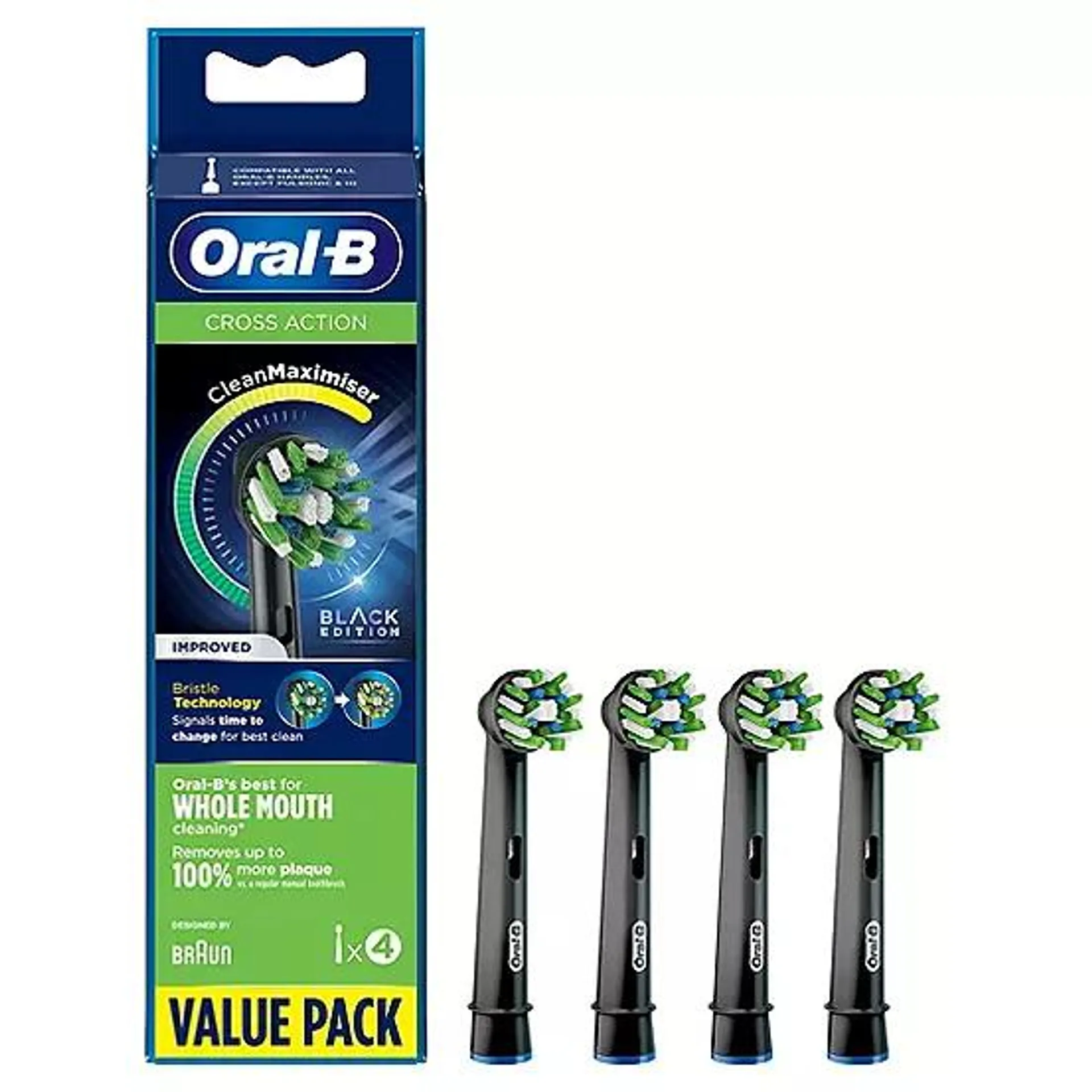 Oral-B CrossAction Black Power Toothbrush Refill Heads - Pack of 4