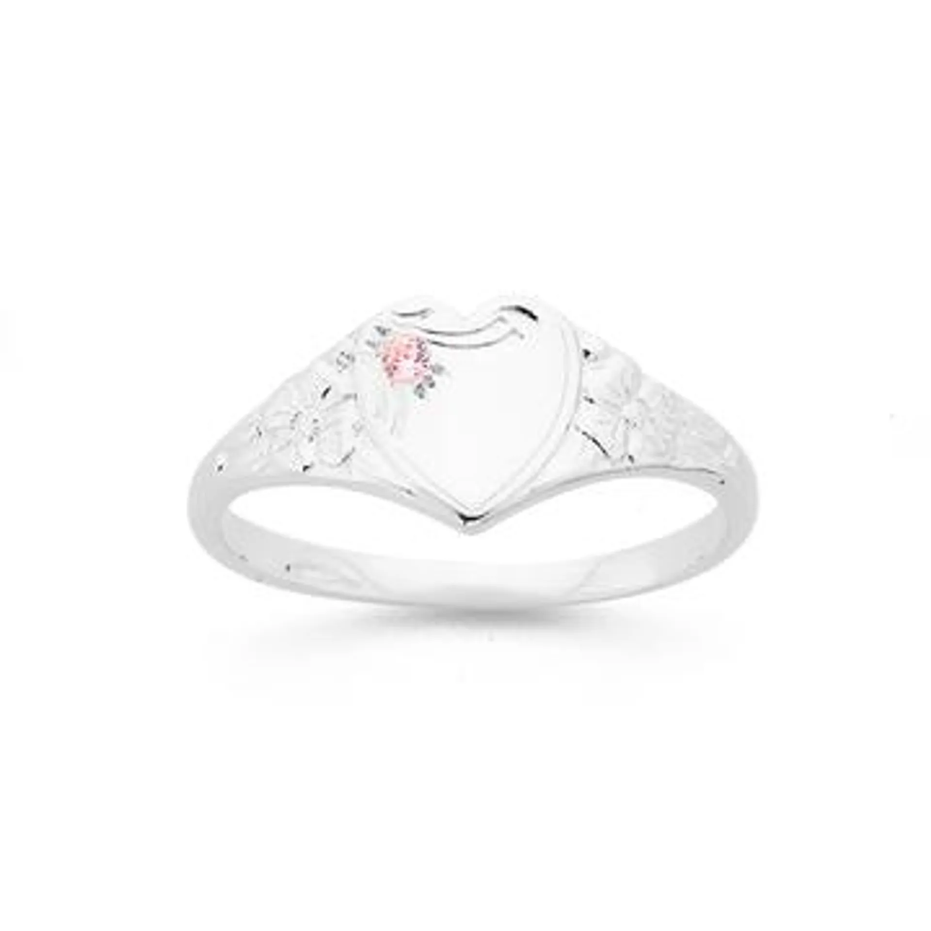 Silver Pink Cubic Zirconia Fancy Heart Signet Ring