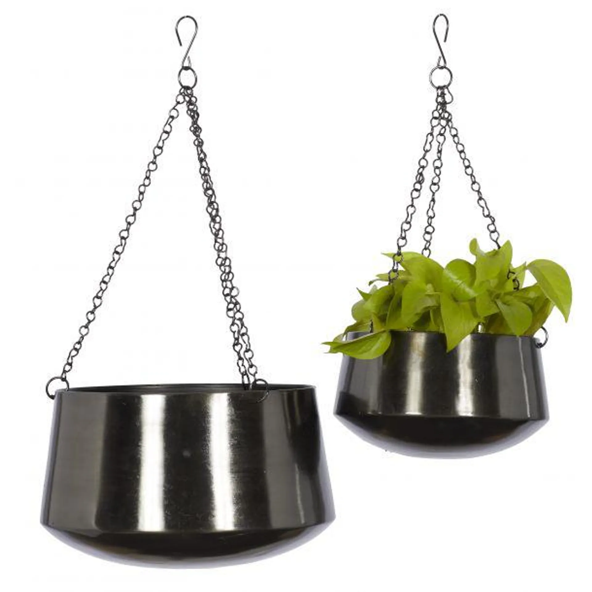 Set of 2 Black Metal Glam Planter, 5", 7"