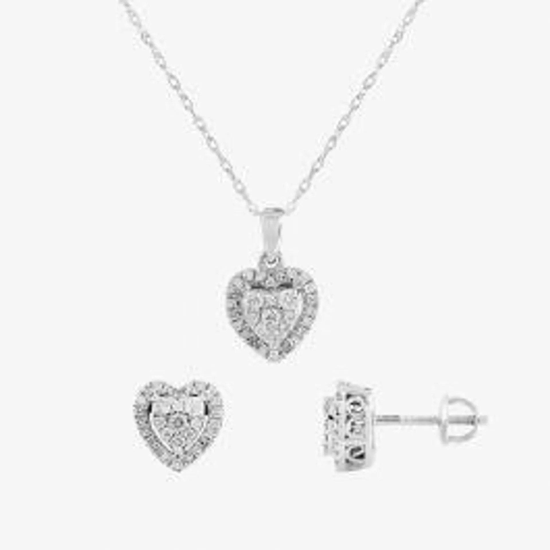 9ct White Gold Diamond Heart Pendant and Earrings Set THS24109-50