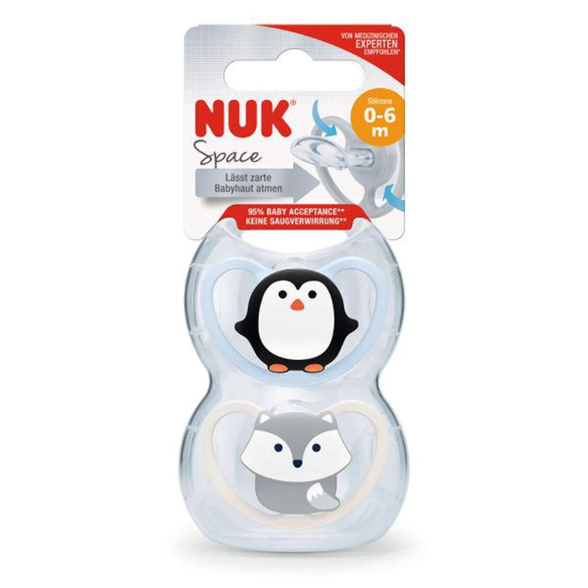 Set NUK Chupetes Space T 1 Pingüino/Zorro 0-6M x 2 un