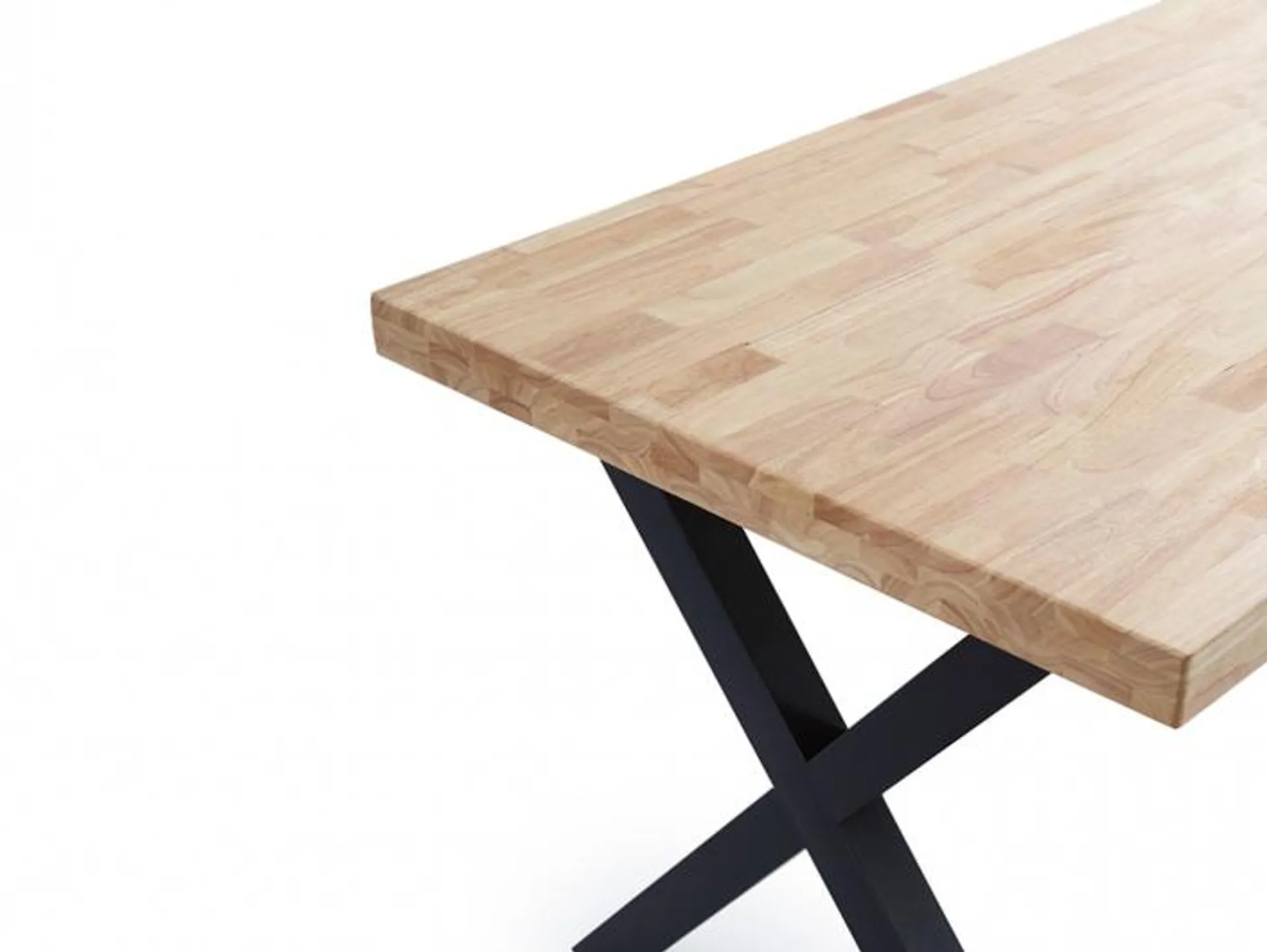 Mesa de comedor fija con tapa de madera de roble y patas metálicas negras