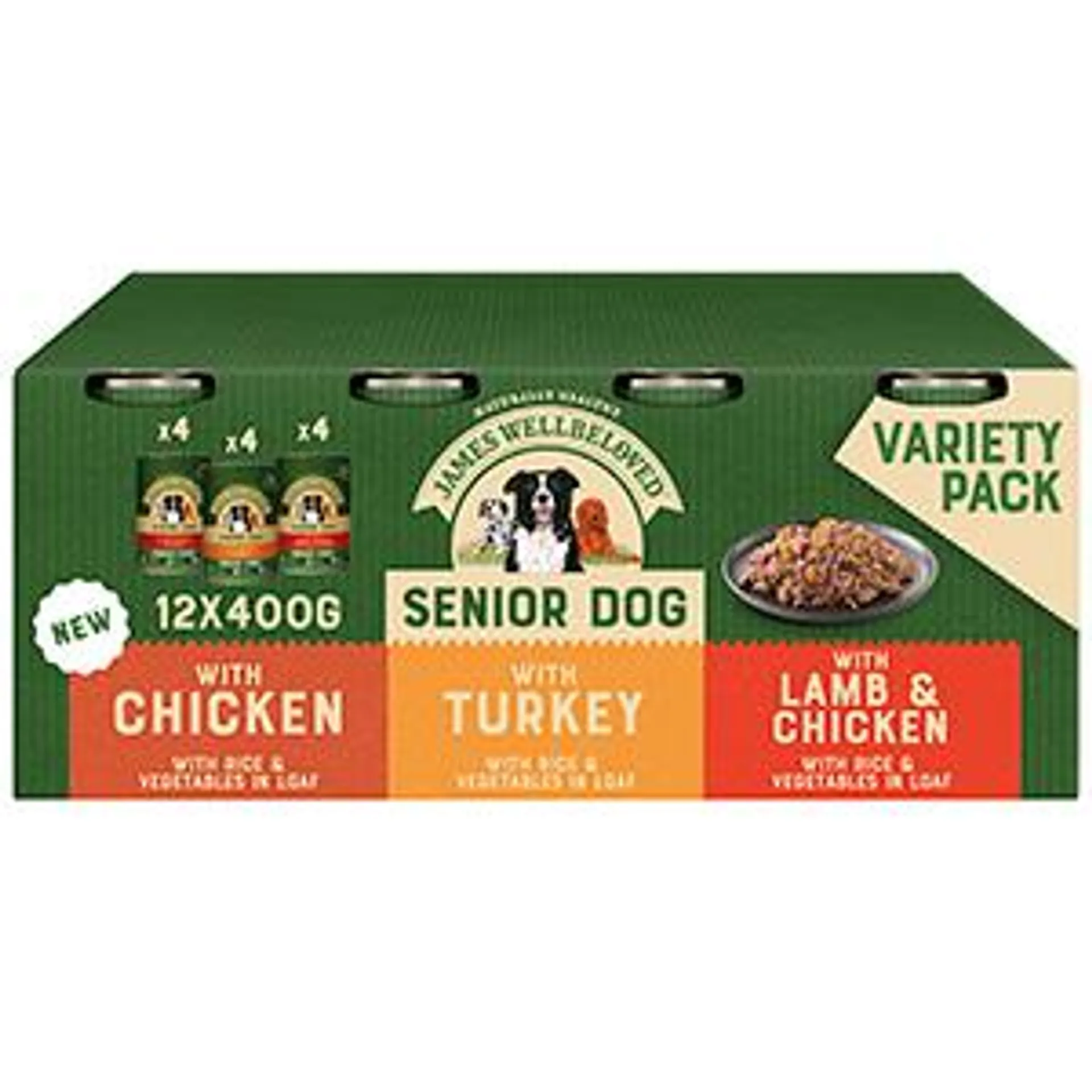 James Wellbeloved Wet Senior Dog Food Turkey, Lamb and Chicken 12x400g Tin