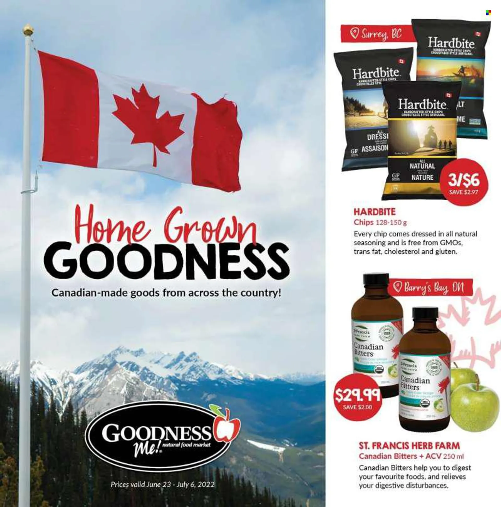 Goodness Me Flyer - June 23, 2022 - July 06, 2022 - Sales products - Digestive, chips, spice, herbs, apple cider vinegar. Page 1.