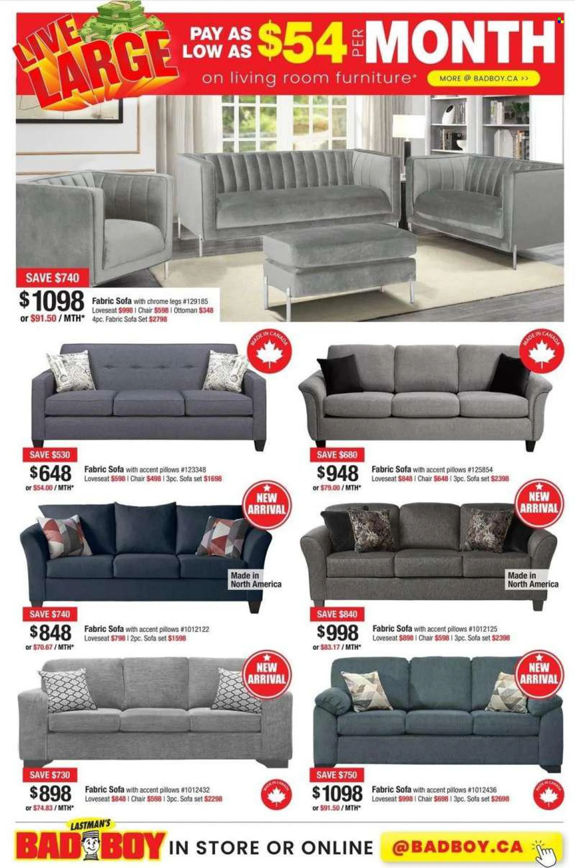 Bad Boy Superstore Flyer - July 14, 2022 - August 03, 2022 - Sales products - chair, pillow, loveseat, sofa, ottoman. Page 2.