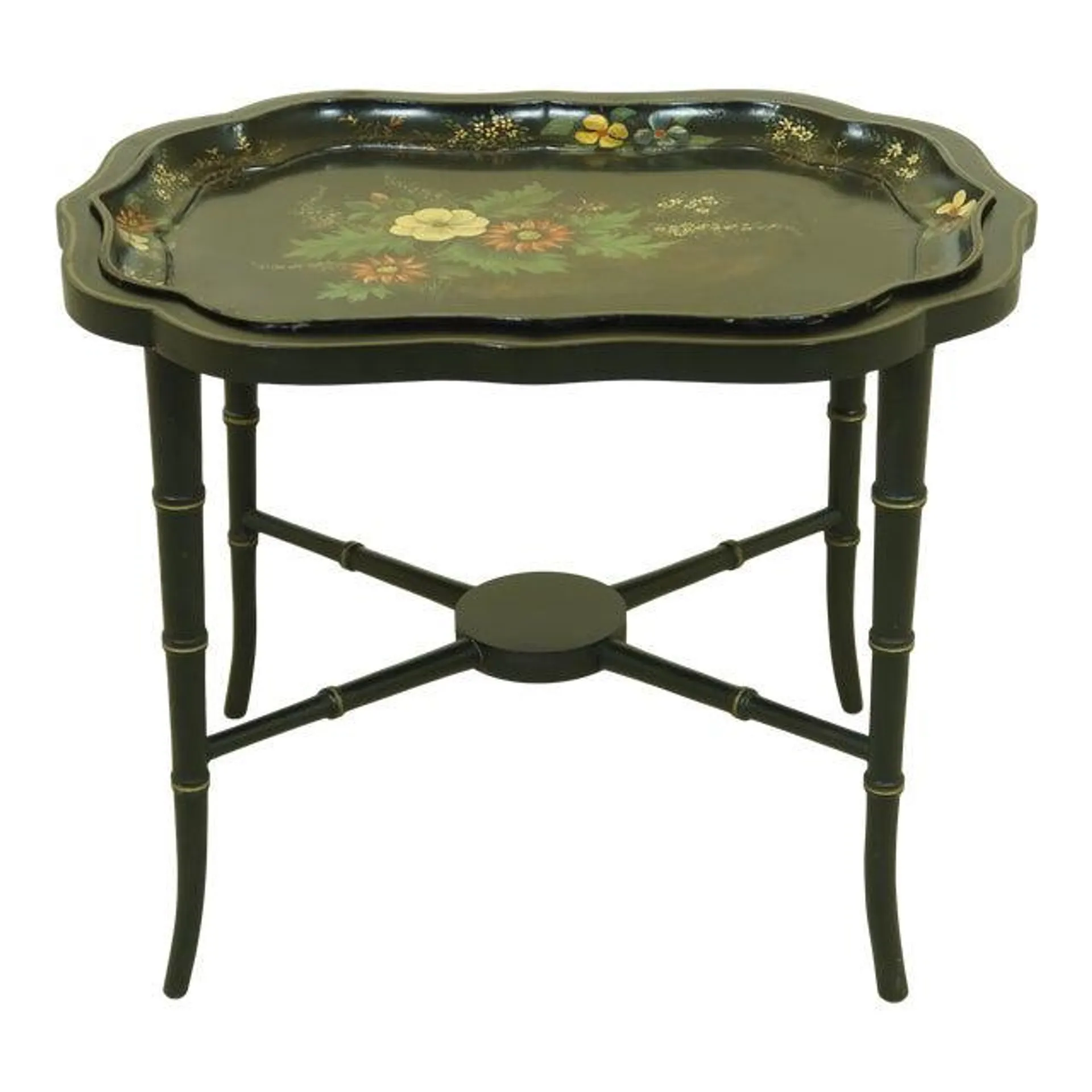 Black Floral Paint Decorated Tray Top Coffee Table