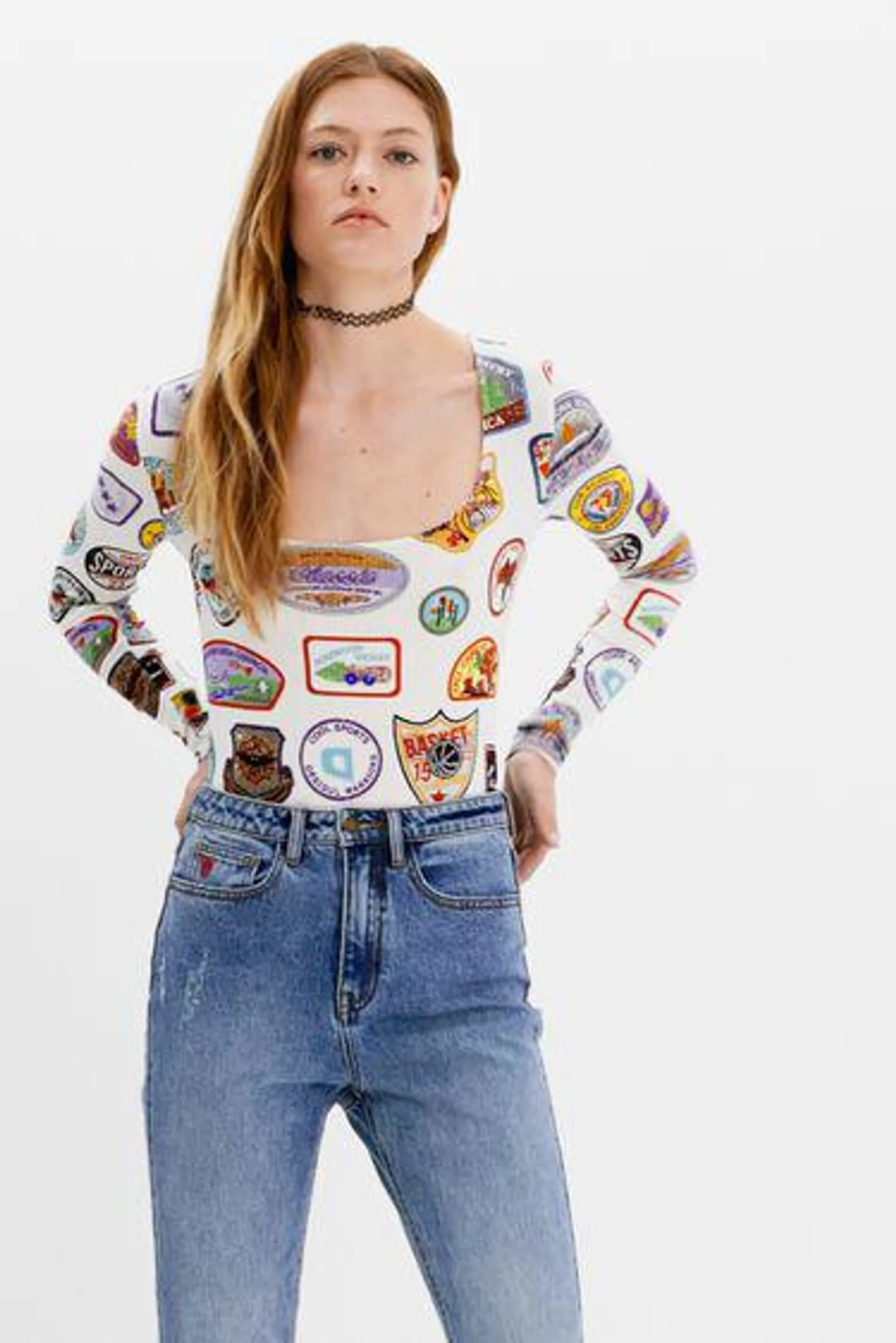 Body with college patch print
