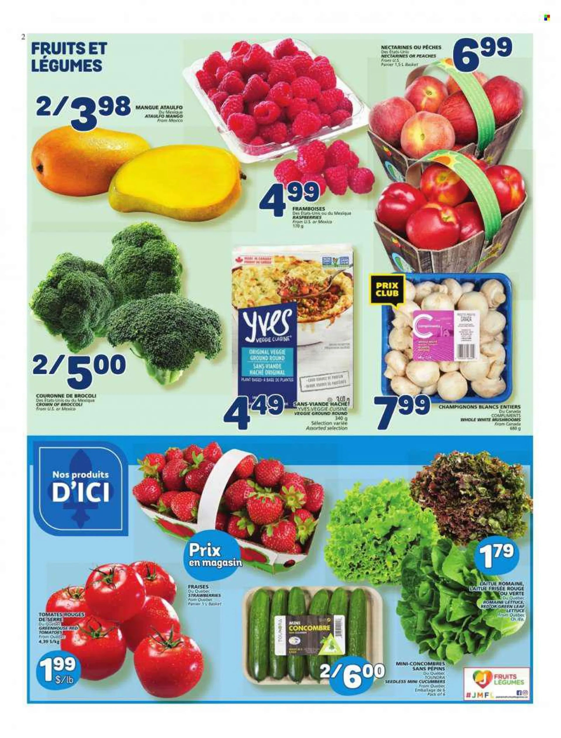 Marché Bonichoix Flyer - June 09, 2022 - June 15, 2022 - Sales products - mushroom, broccoli, tomatoes, mango, nectarines, strawberries, peaches. Page 2.