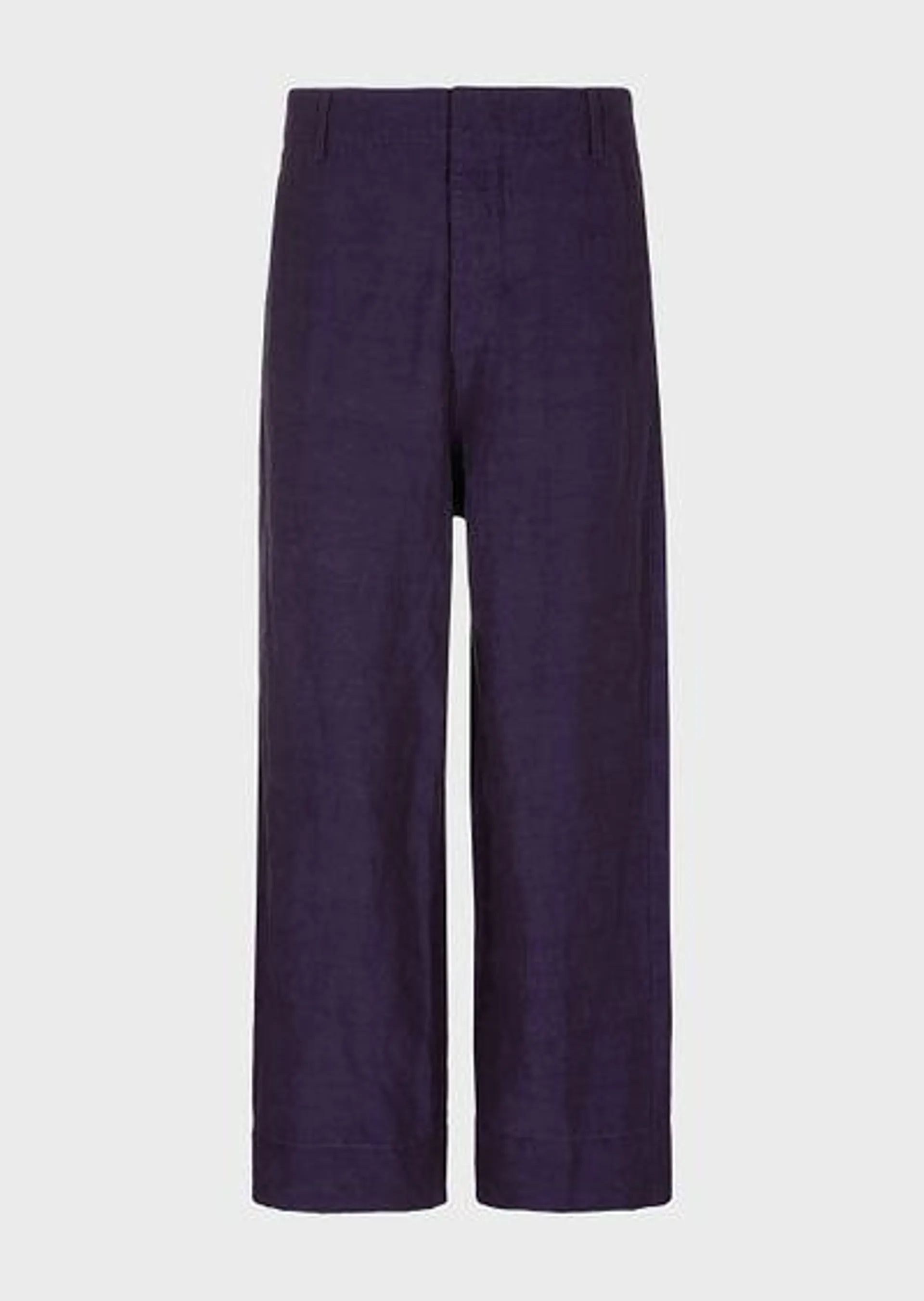 Linen and viscose flat-front trousers