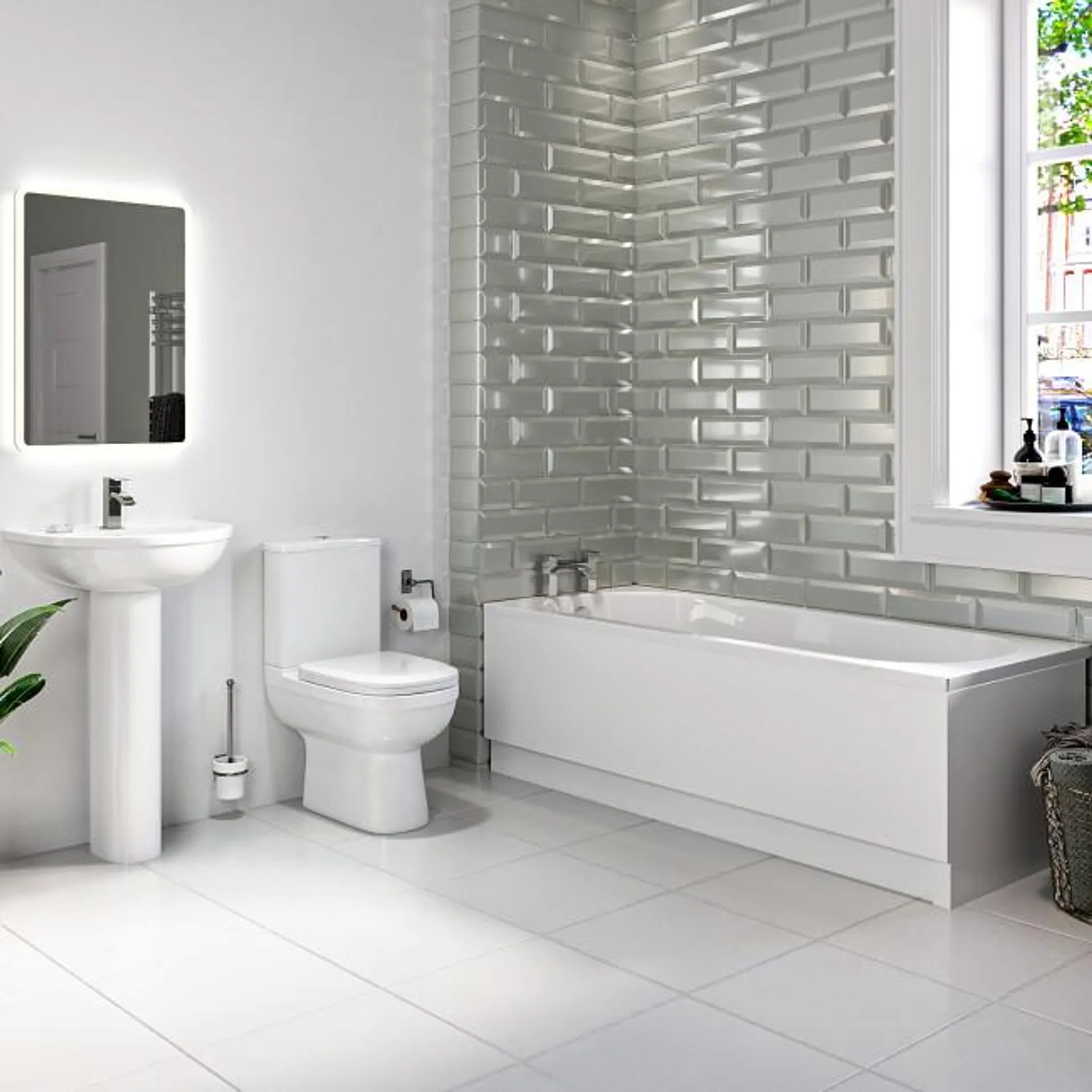 1800mm Straight Bath Suite with Toilet Basin & Panels - Addison