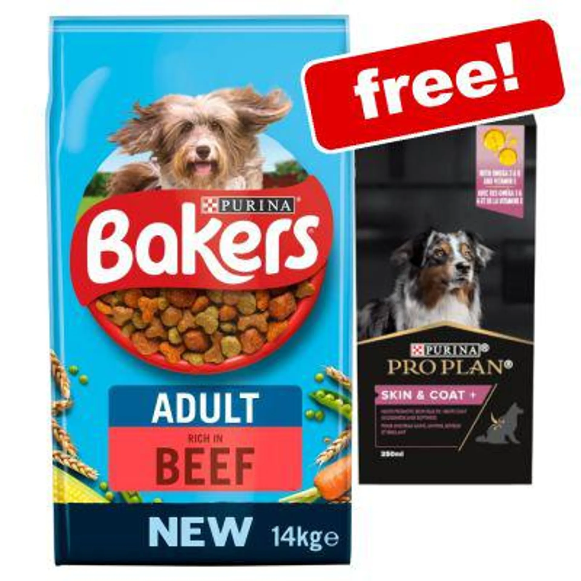 12.5kg/14kg Bakers Dry Dog Food + Pro Plan Supplement Oil Free!*