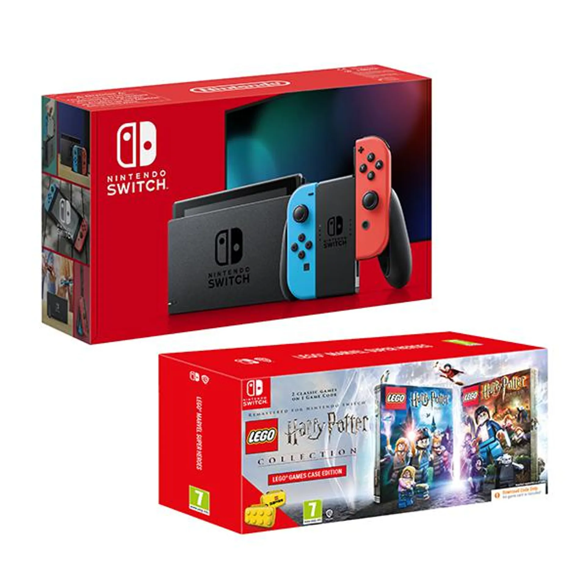 Nintendo Switch - Neon with LEGO Harry Potter and Carry Case Bundle