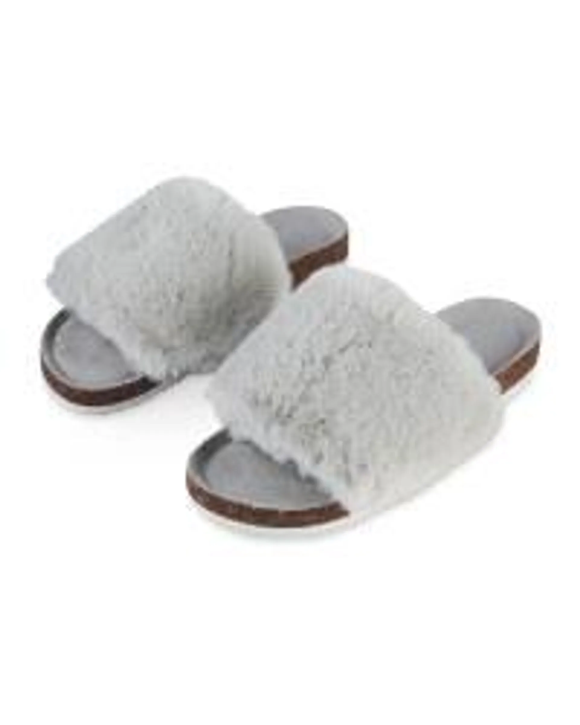Avenue Ladies' Grey Fur Sliders
