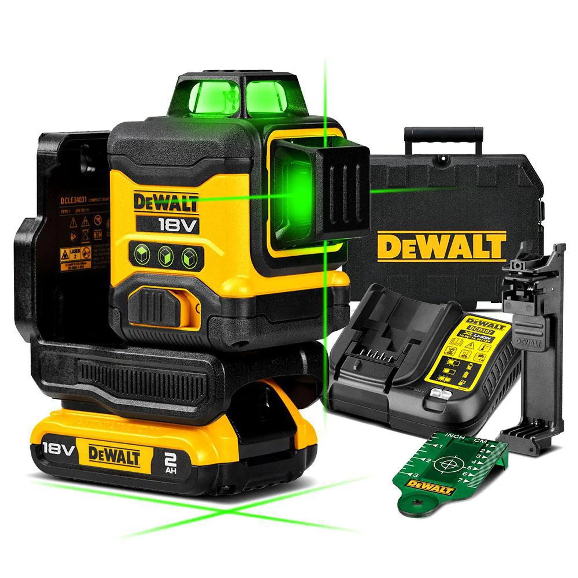 DeWalt DCLE34031D1-XE 18V 2.0Ah Li-ion XR Compact 3 x 360° Green Beam Multiline Laser Combo Kit