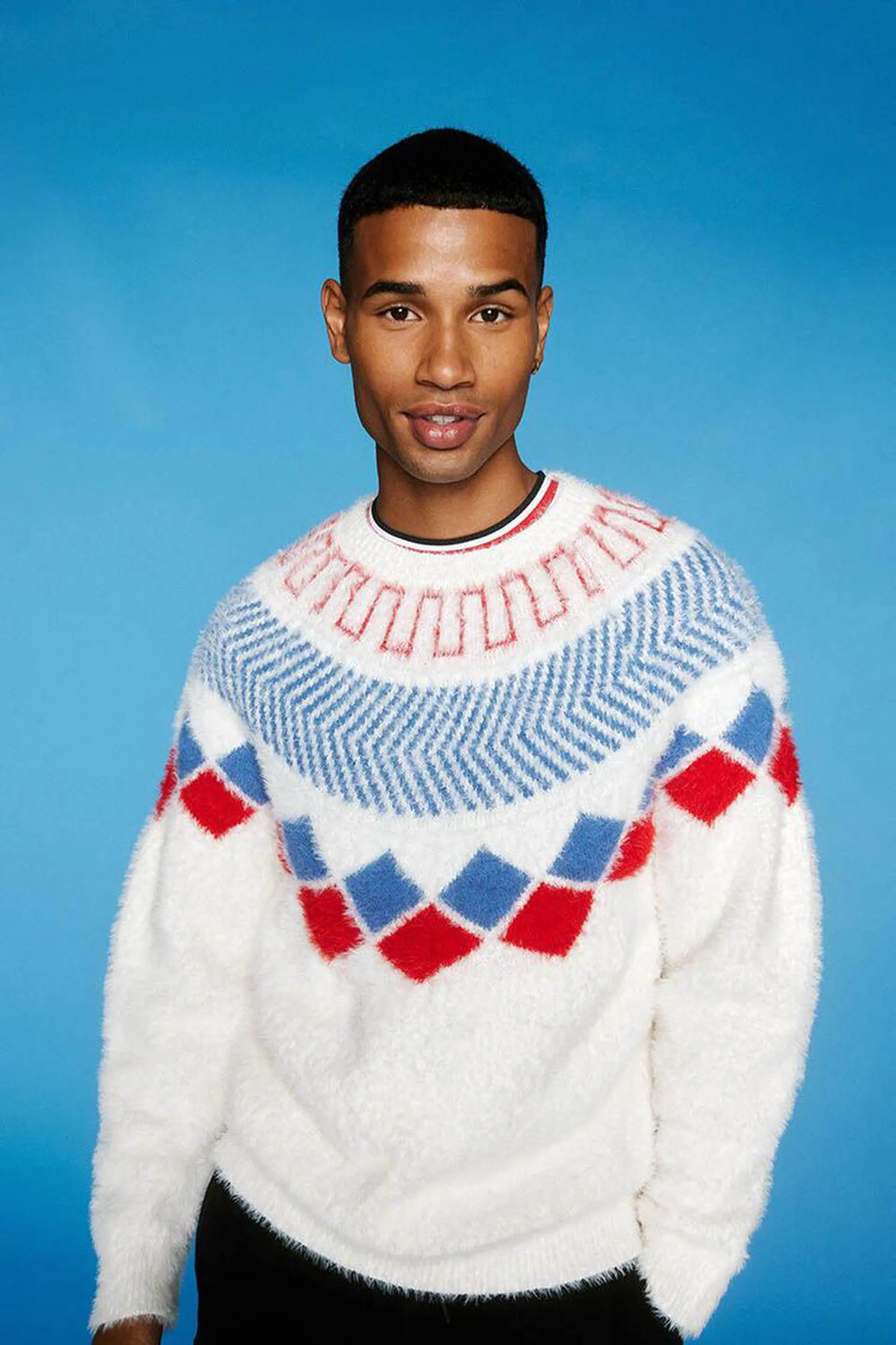 Fuzzy Knit Geo Pattern Sweater
