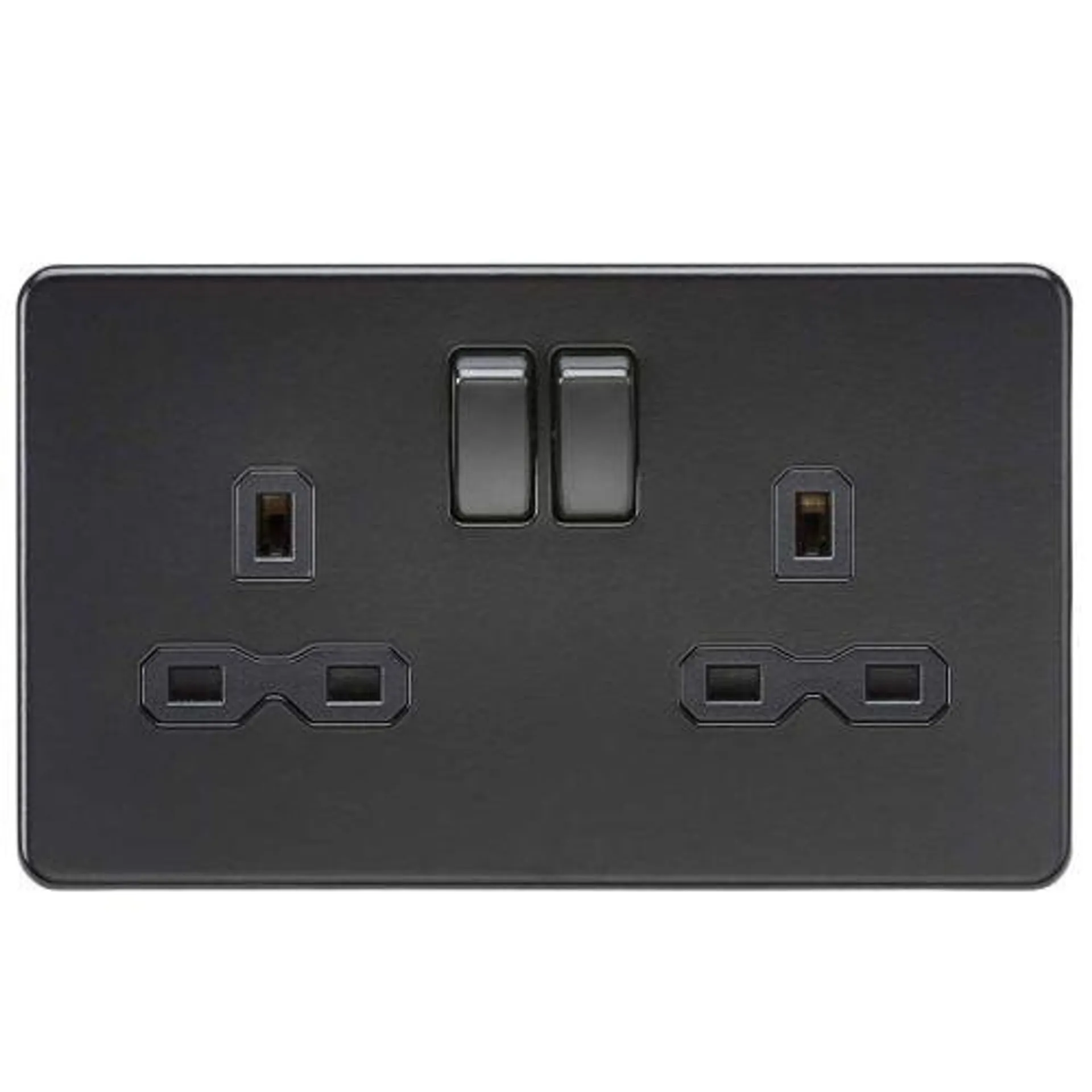 2 Gang Switched Socket with Insert 13A - Matt Black