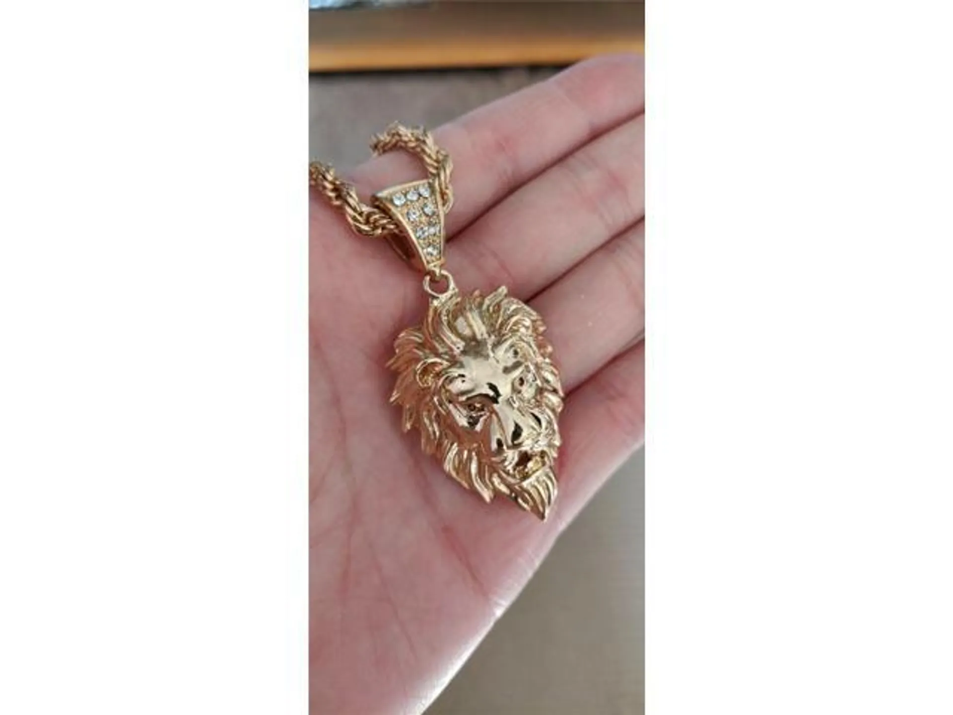 18K Gold Plated Lion Pendant 5mm 30" Chain Necklace-#10